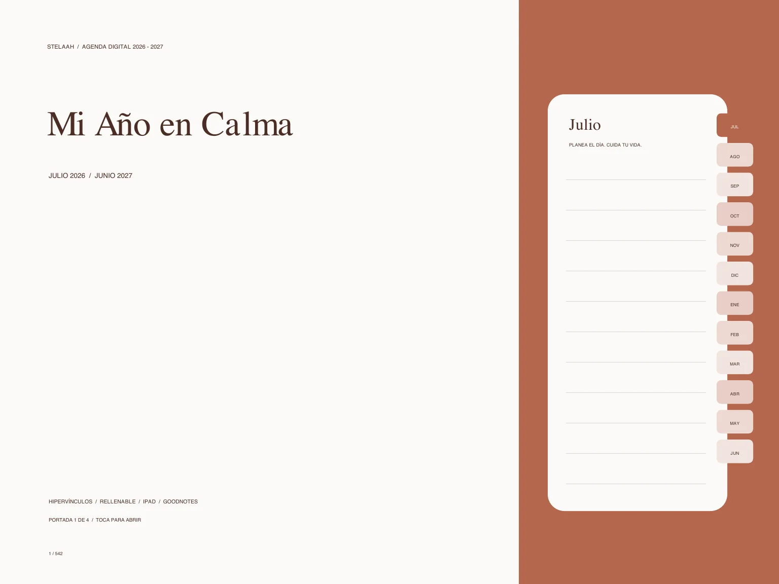 Actual cover inside Free Spanish 2026 2027 Midyear All in One Digital Planner for iPad