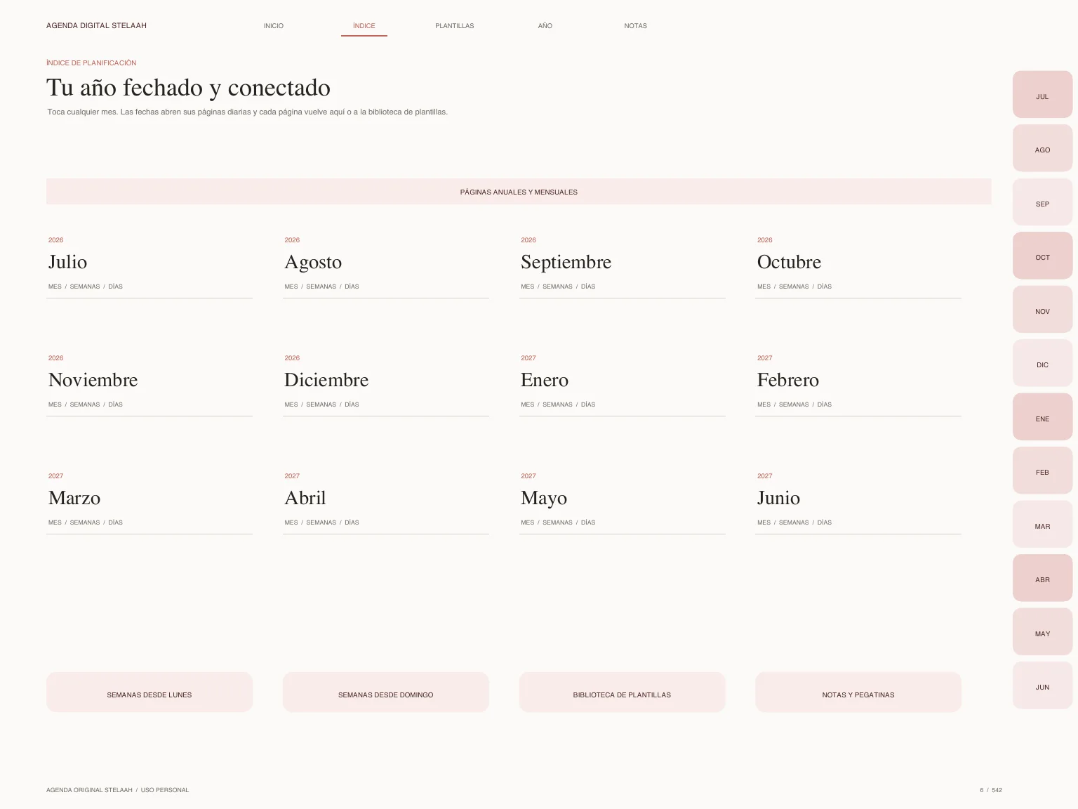Actual hyperlinked index inside Free Spanish 2026 2027 Midyear Teacher Digital Planner for iPad