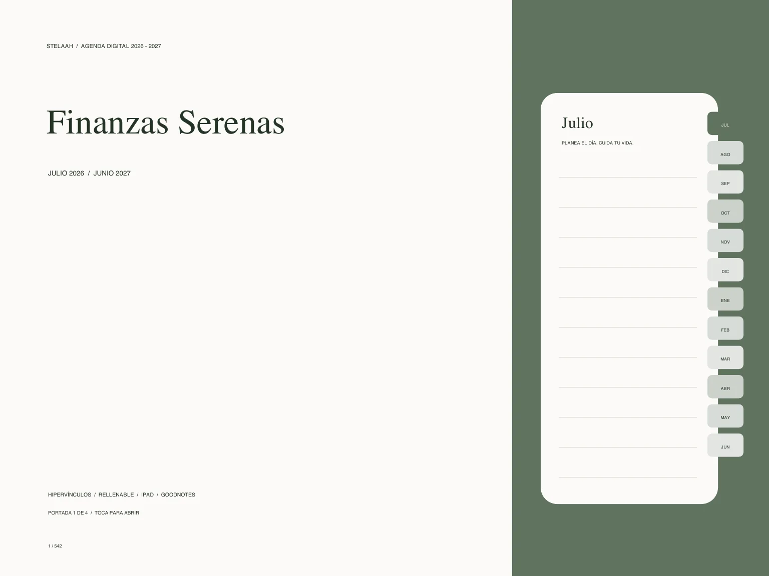 Actual cover inside Free Spanish 2026 2027 Midyear Budget Digital Planner for Goodnotes