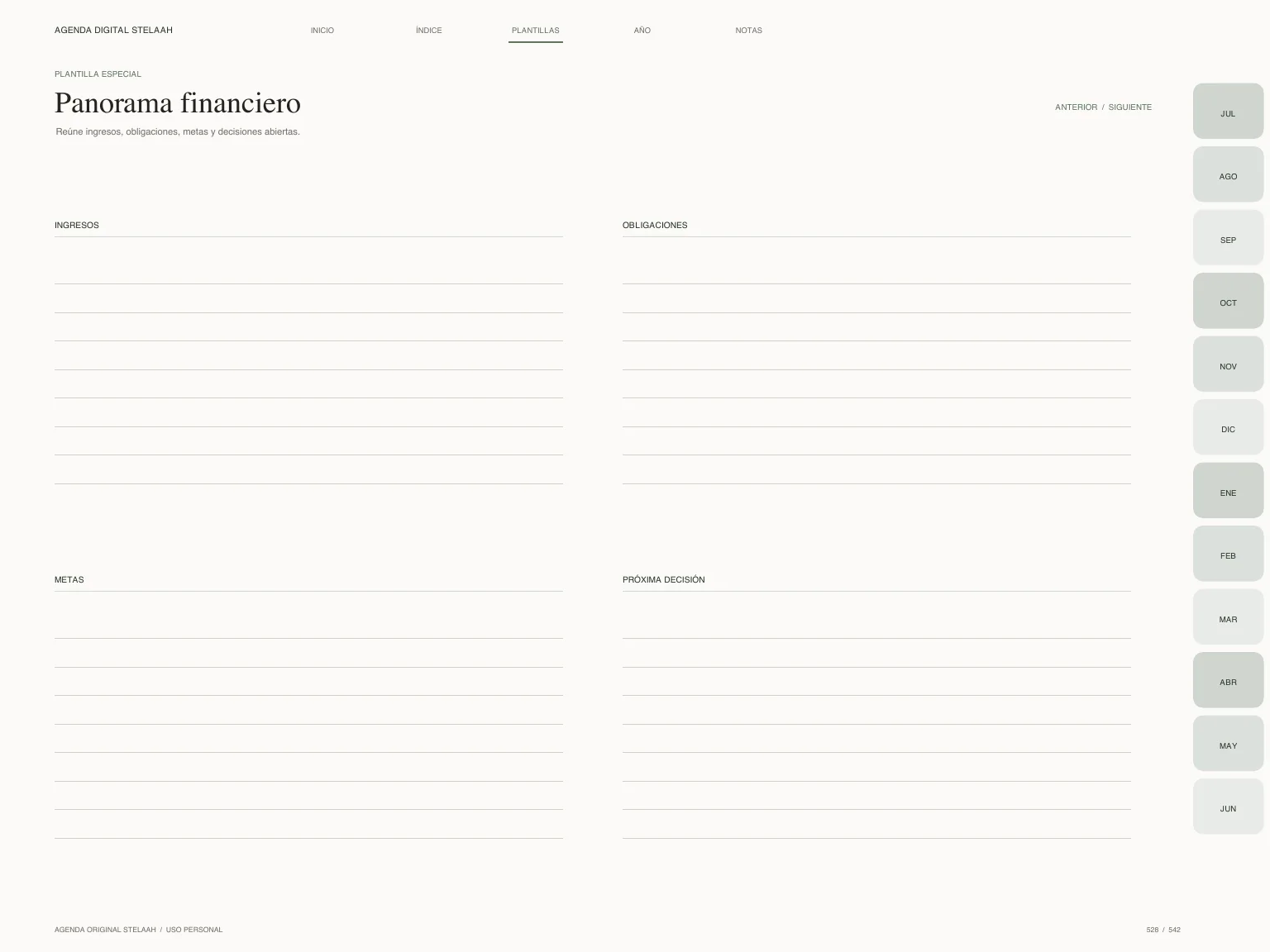 Actual specialty template inside Free Spanish 2026 2027 Midyear Budget Digital Planner for Goodnotes