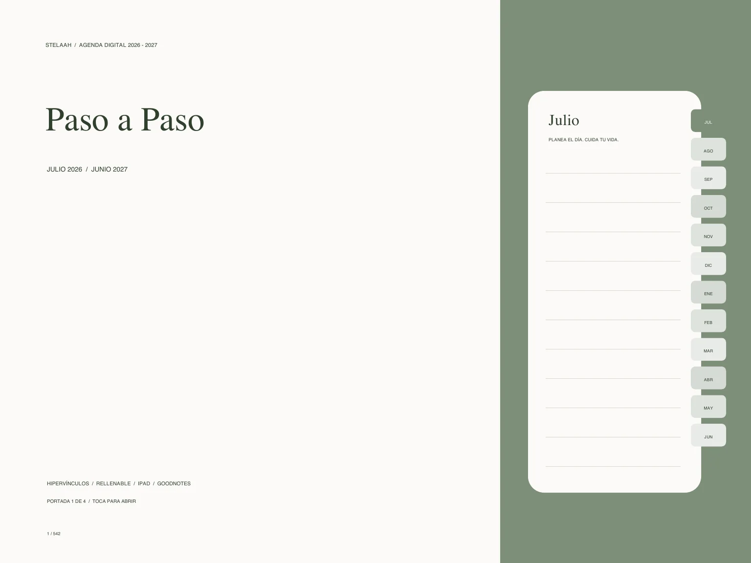 Actual cover inside Free Spanish 2026 2027 Midyear ADHD Digital Planner for iPad