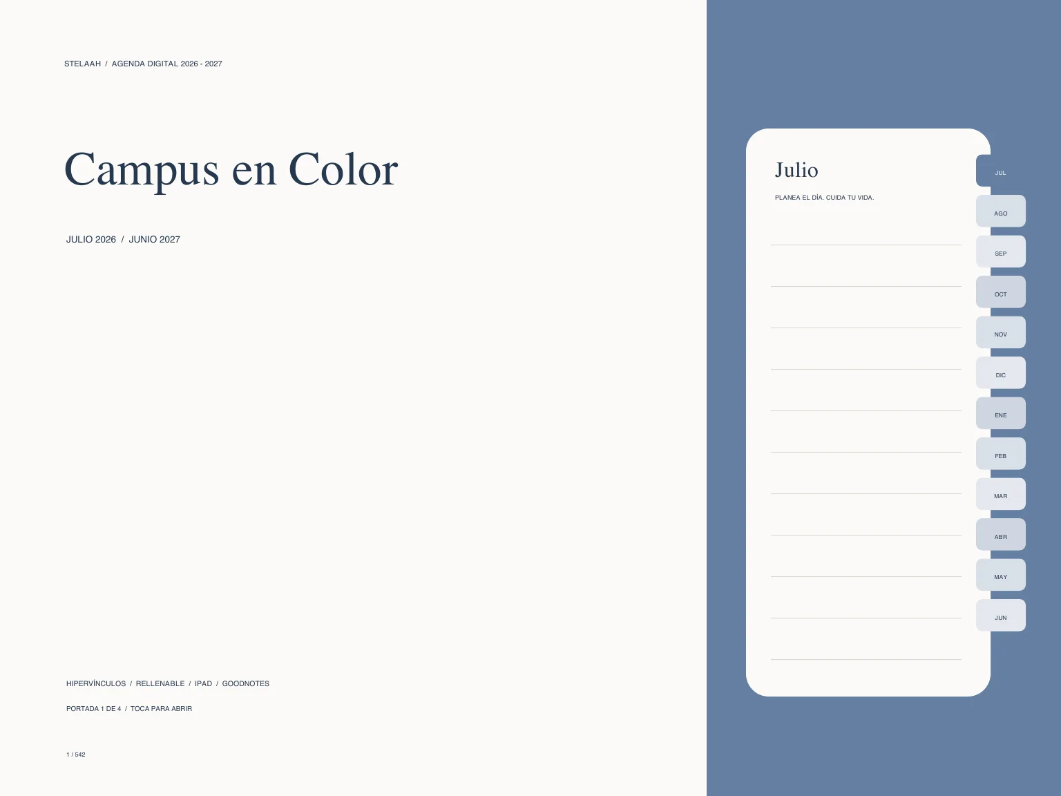 Actual cover inside Free Spanish 2026 2027 Midyear University Digital Planner for Goodnotes