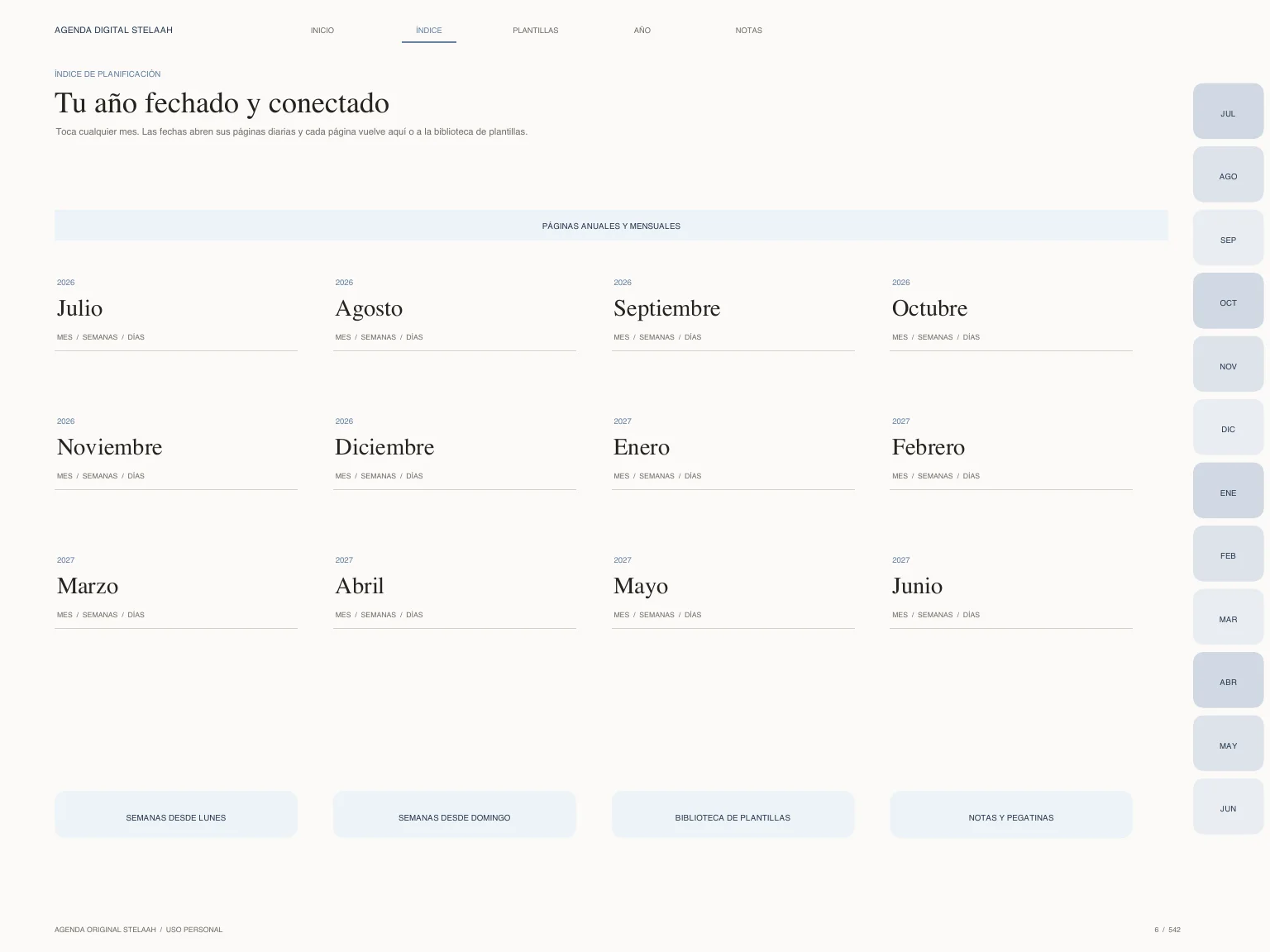 Actual hyperlinked index inside Free Spanish 2026 2027 Midyear University Digital Planner for Goodnotes
