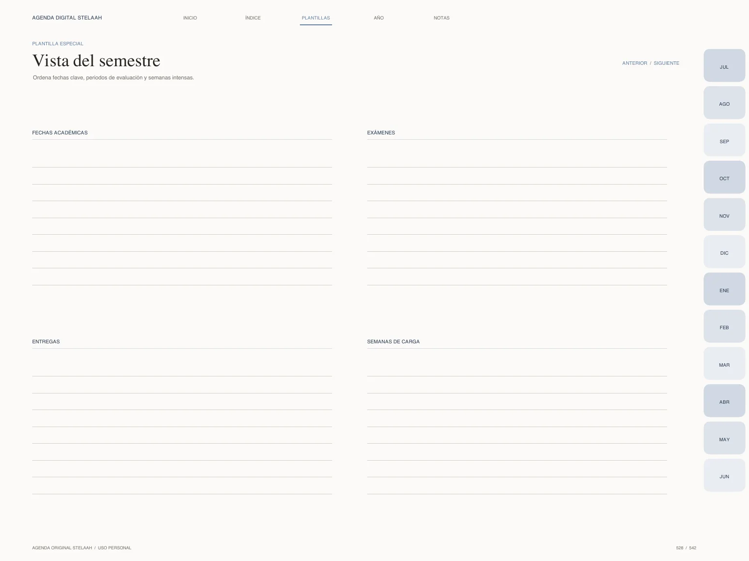 Actual specialty template inside Free Spanish 2026 2027 Midyear University Digital Planner for Goodnotes