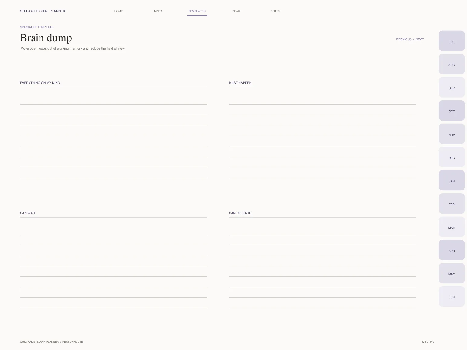 Actual specialty template inside Free 2026 2027 Midyear ADHD Digital Planner for iPad and Goodnotes