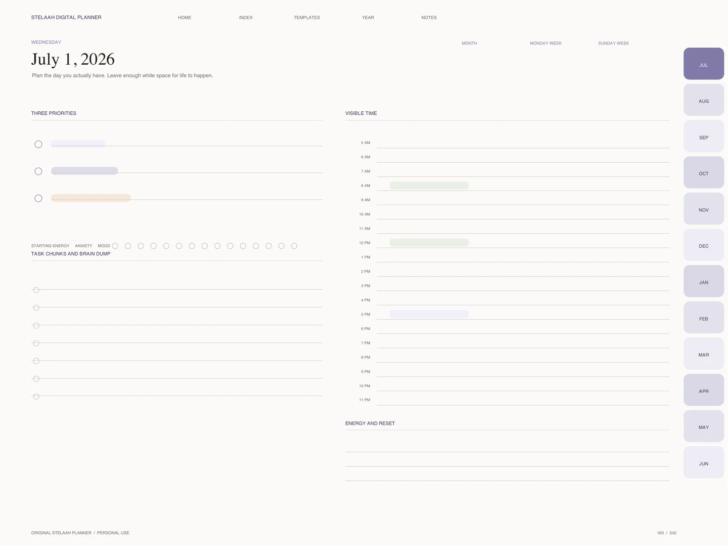 Actual dated daily page inside Free 2026 2027 Midyear ADHD Digital Planner for iPad and Goodnotes