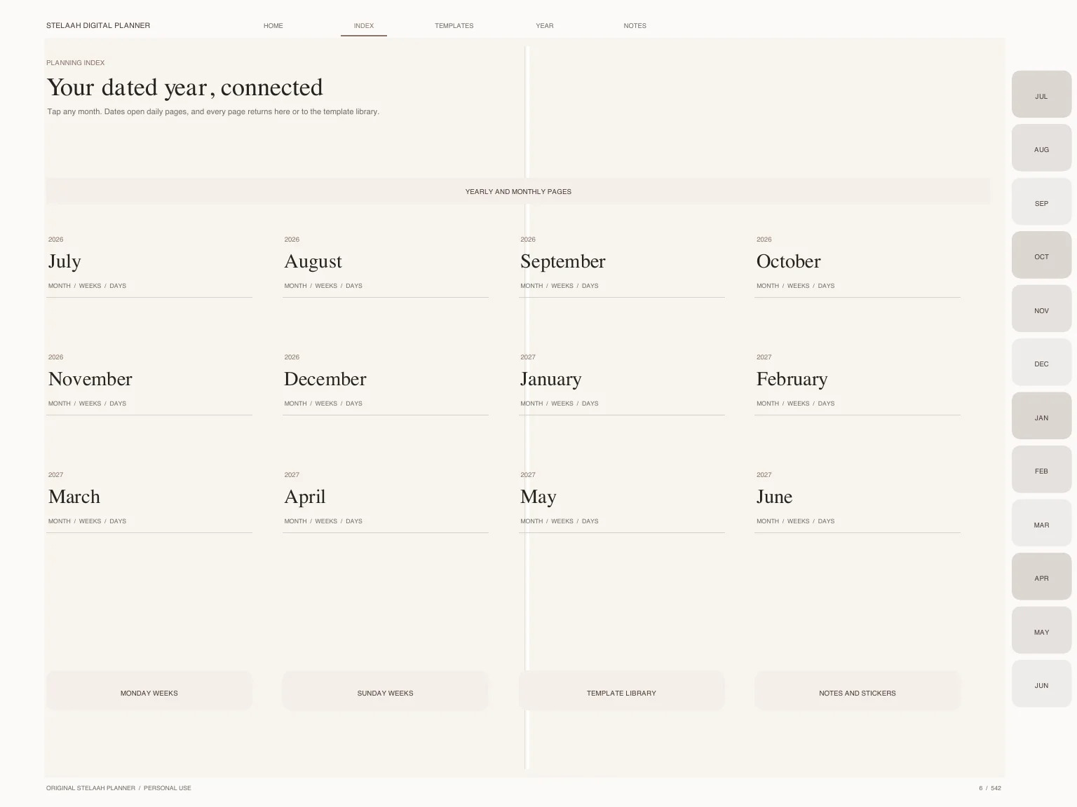 Actual hyperlinked index inside Free 2026 2027 Midyear All in One Digital Planner for Life and iPad