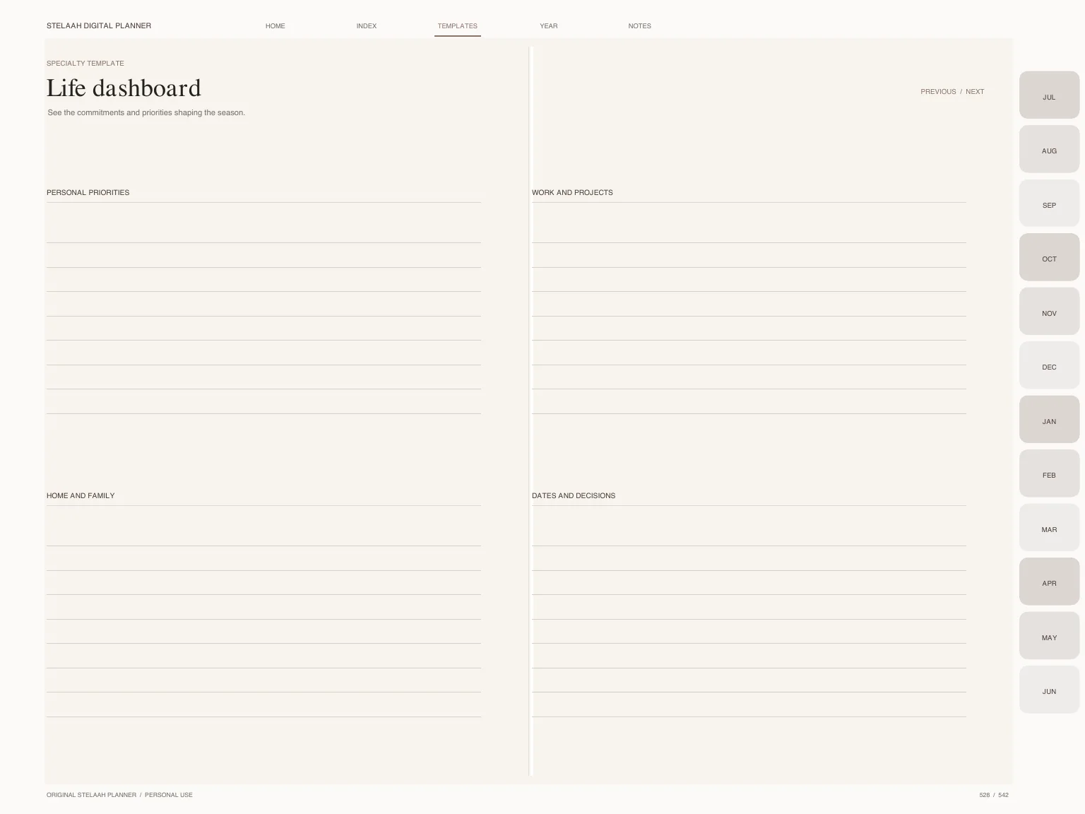 Actual specialty template inside Free 2026 2027 Midyear All in One Digital Planner for Life and iPad