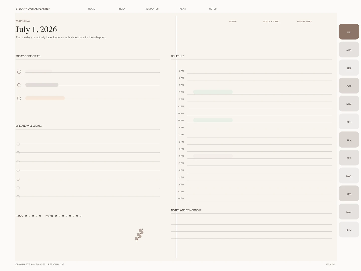 Actual dated daily page inside Free 2026 2027 Midyear All in One Digital Planner for Life and iPad