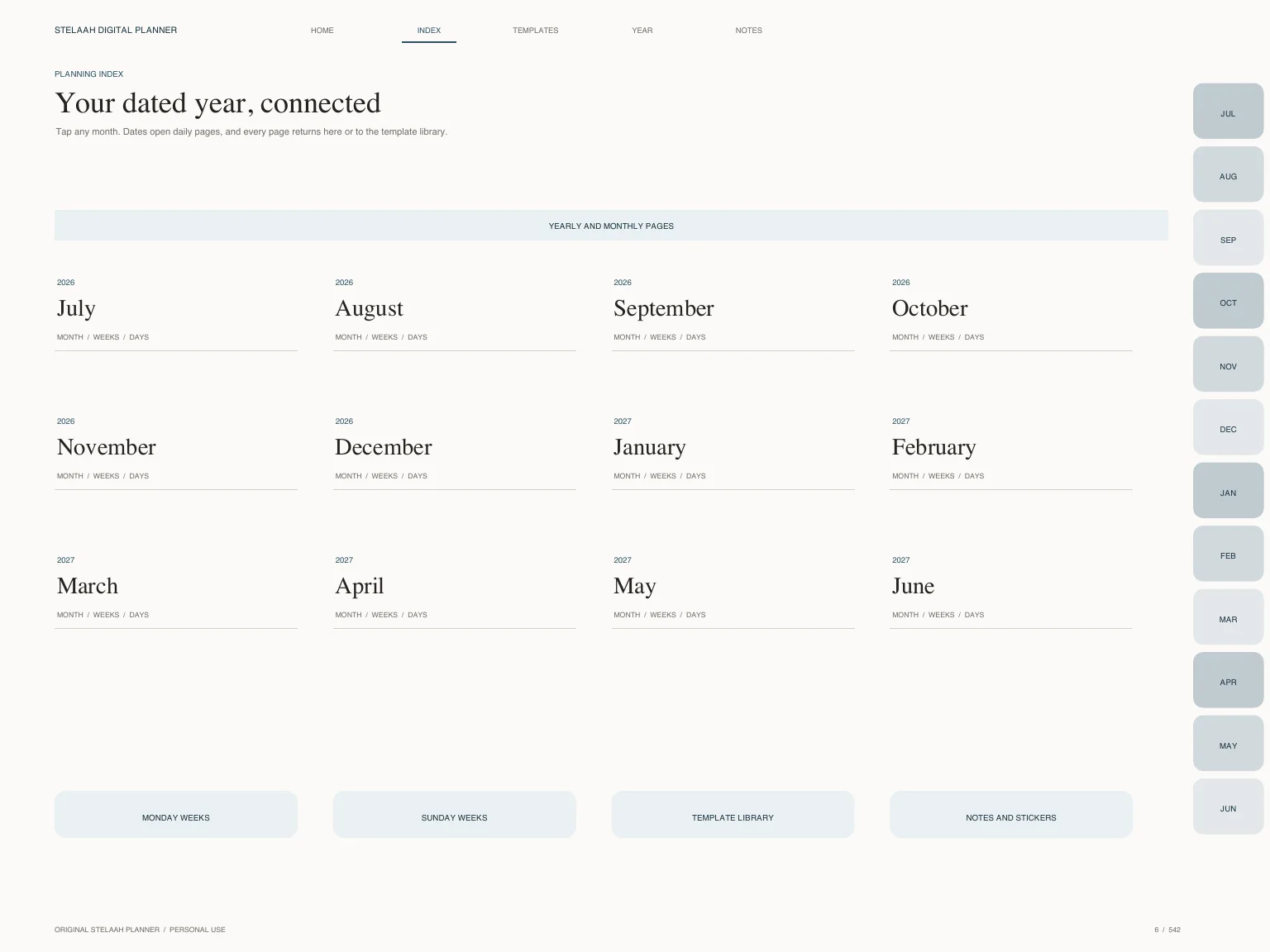 Actual hyperlinked index inside Free 2026 2027 Midyear Executive Business Digital Planner for iPad