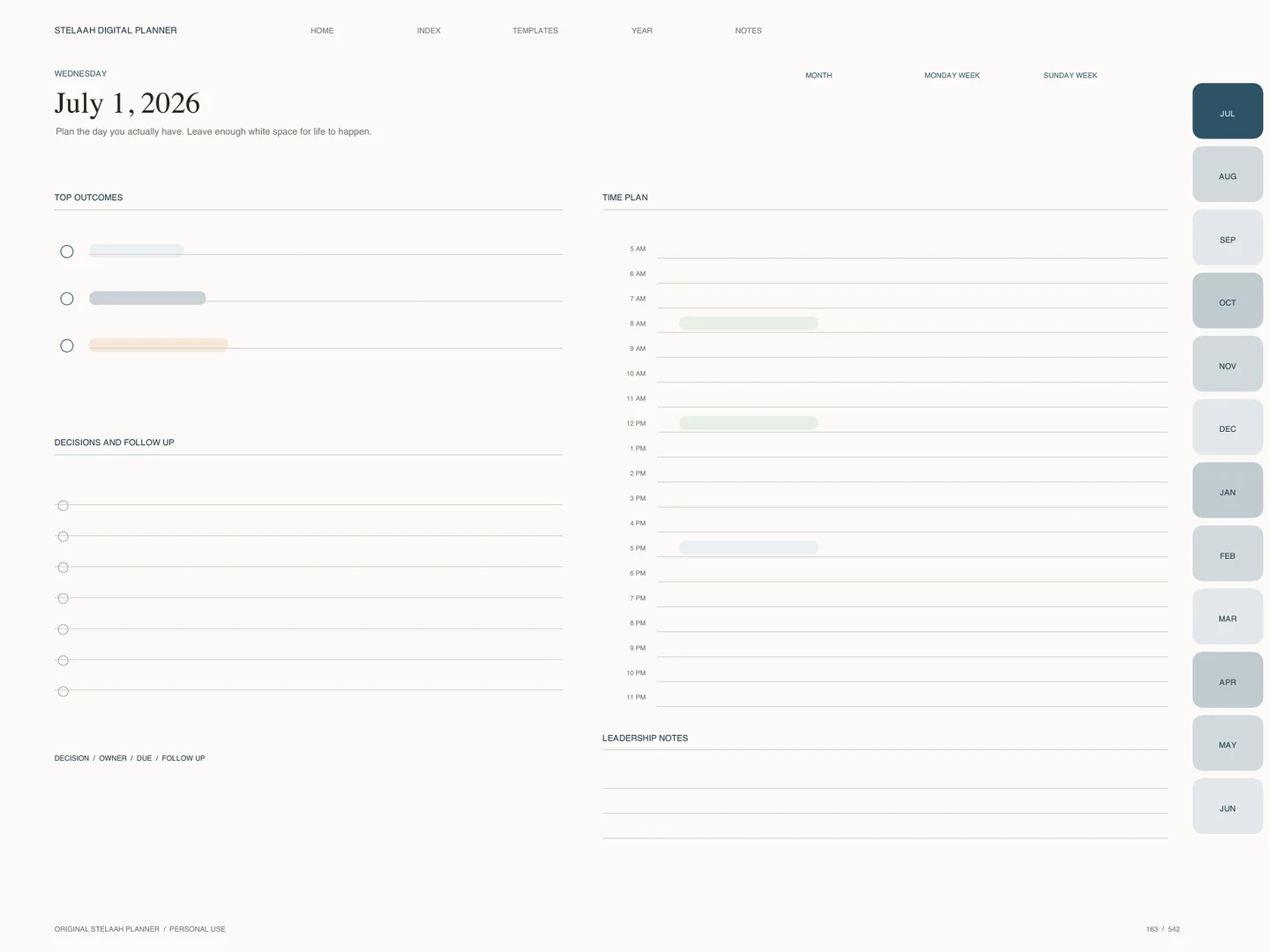 Actual dated daily page inside Free 2026 2027 Midyear Executive Business Digital Planner for iPad