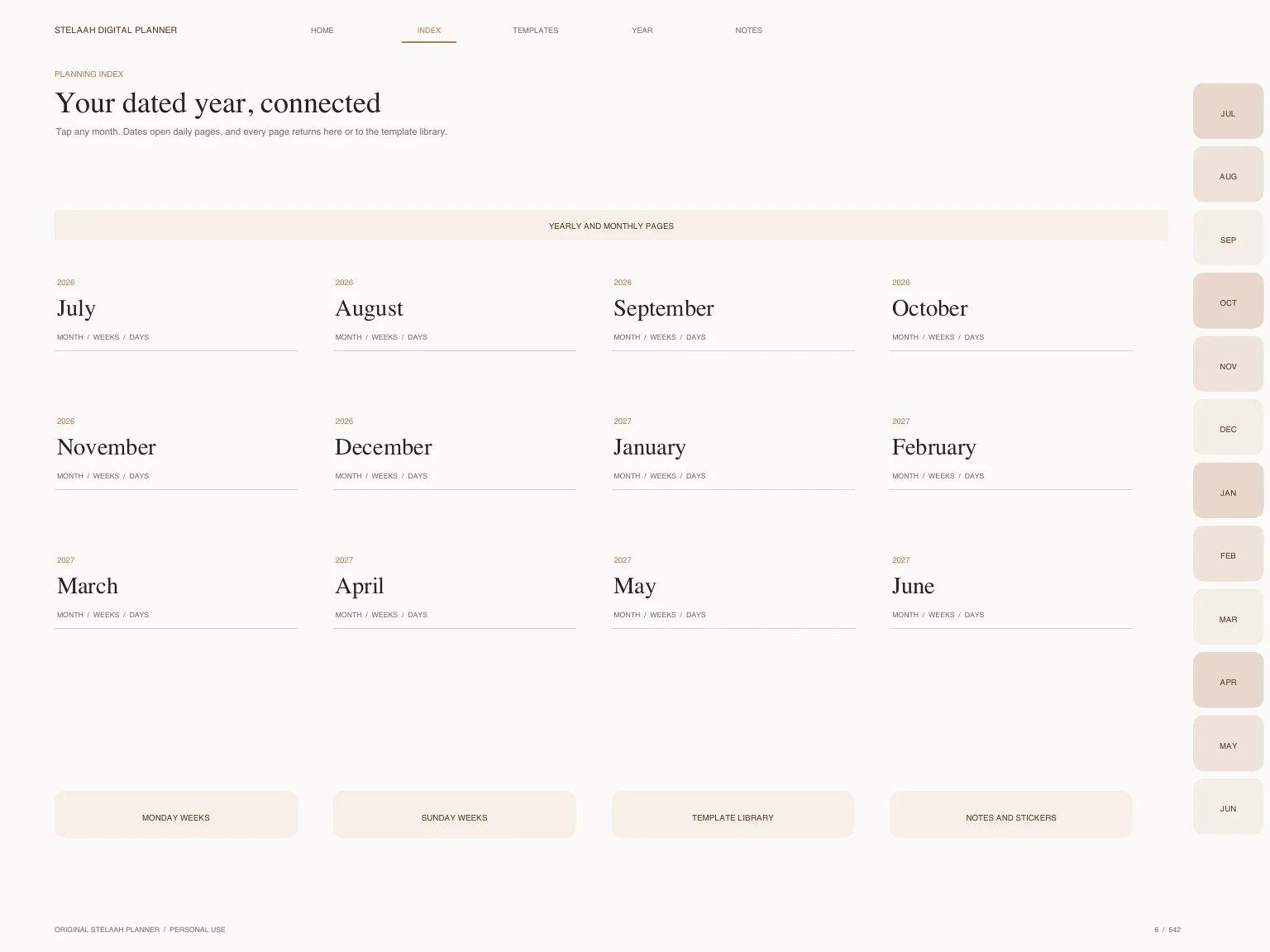 Actual hyperlinked index inside Free 2026 2027 Midyear Goal and Habit Digital Planner for Goodnotes
