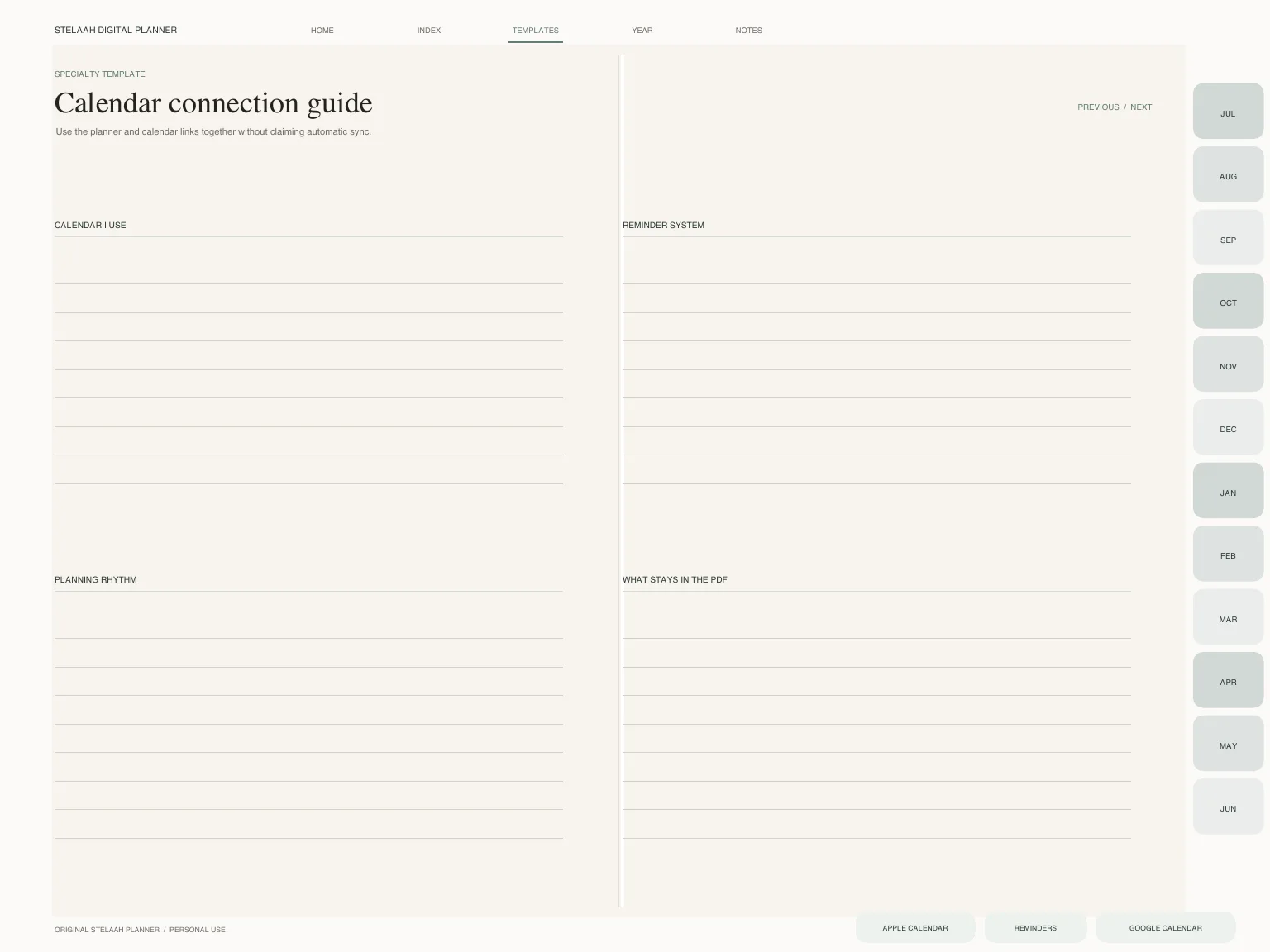 Actual specialty template inside Free 2026 2027 Midyear Hyperlinked Digital Planner for iPad with Calendar Shortcuts