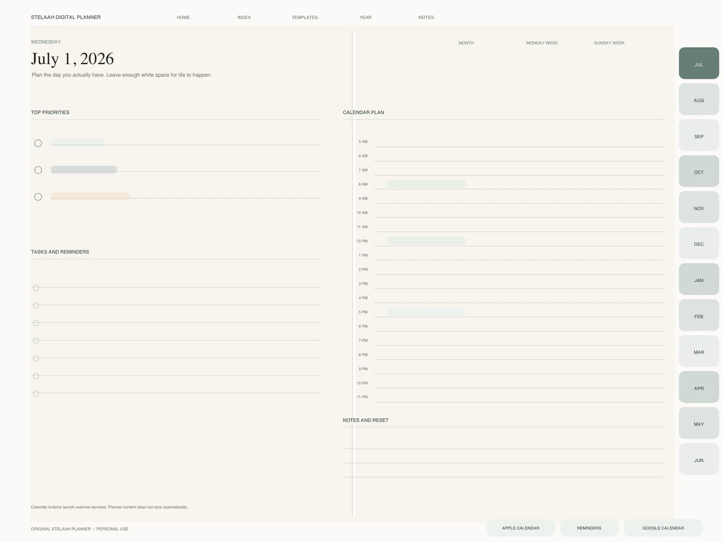 Actual dated daily page inside Free 2026 2027 Midyear Hyperlinked Digital Planner for iPad with Calendar Shortcuts