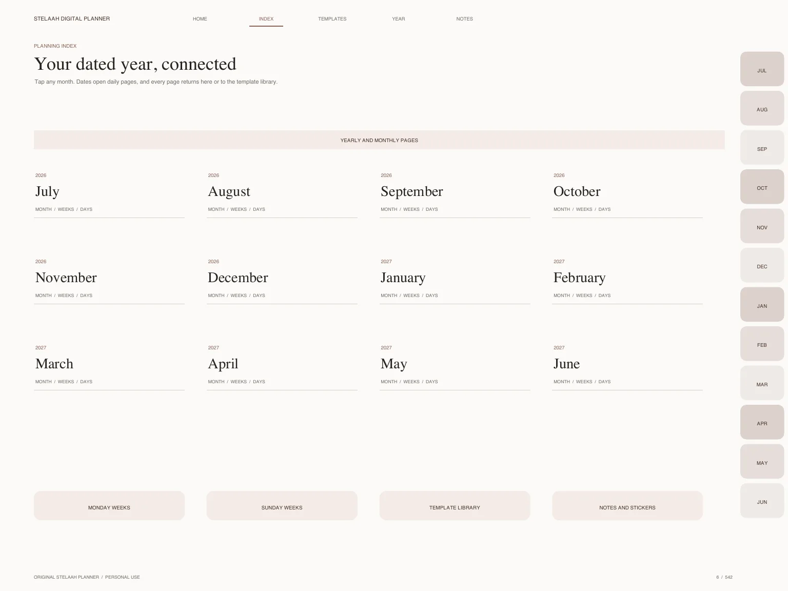 Actual hyperlinked index inside Free 2026 2027 Midyear Teacher Digital Planner for Goodnotes
