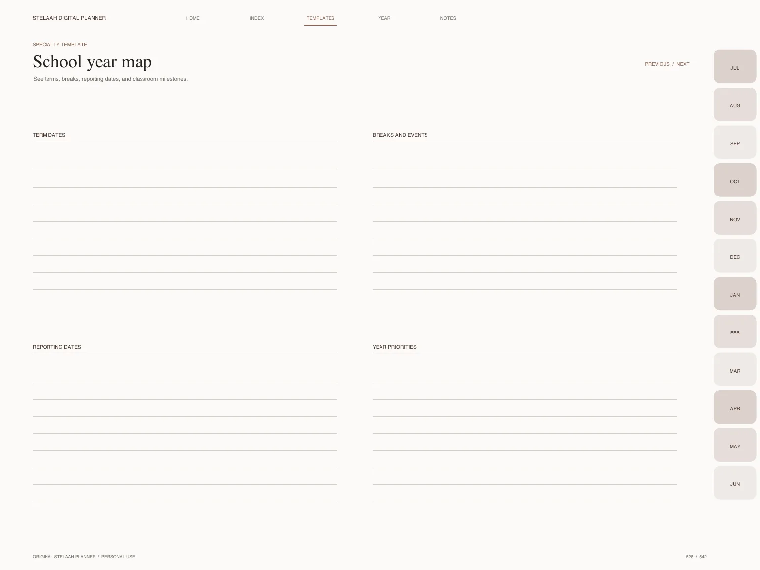 Actual specialty template inside Free 2026 2027 Midyear Teacher Digital Planner for Goodnotes