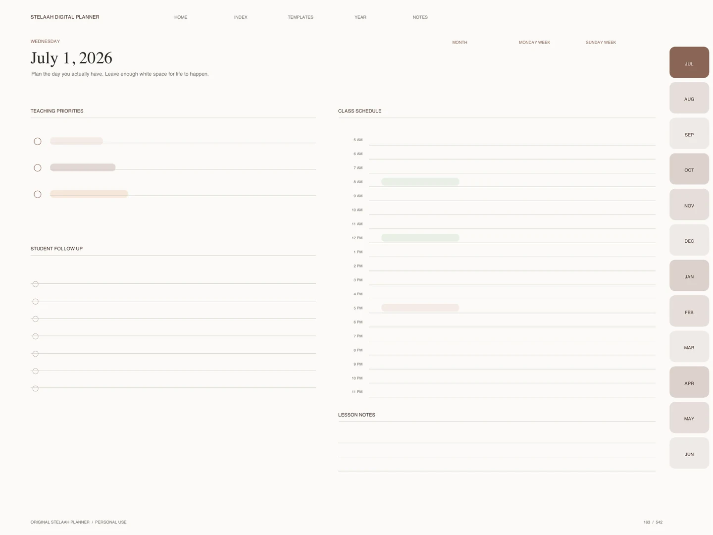 Actual dated daily page inside Free 2026 2027 Midyear Teacher Digital Planner for Goodnotes