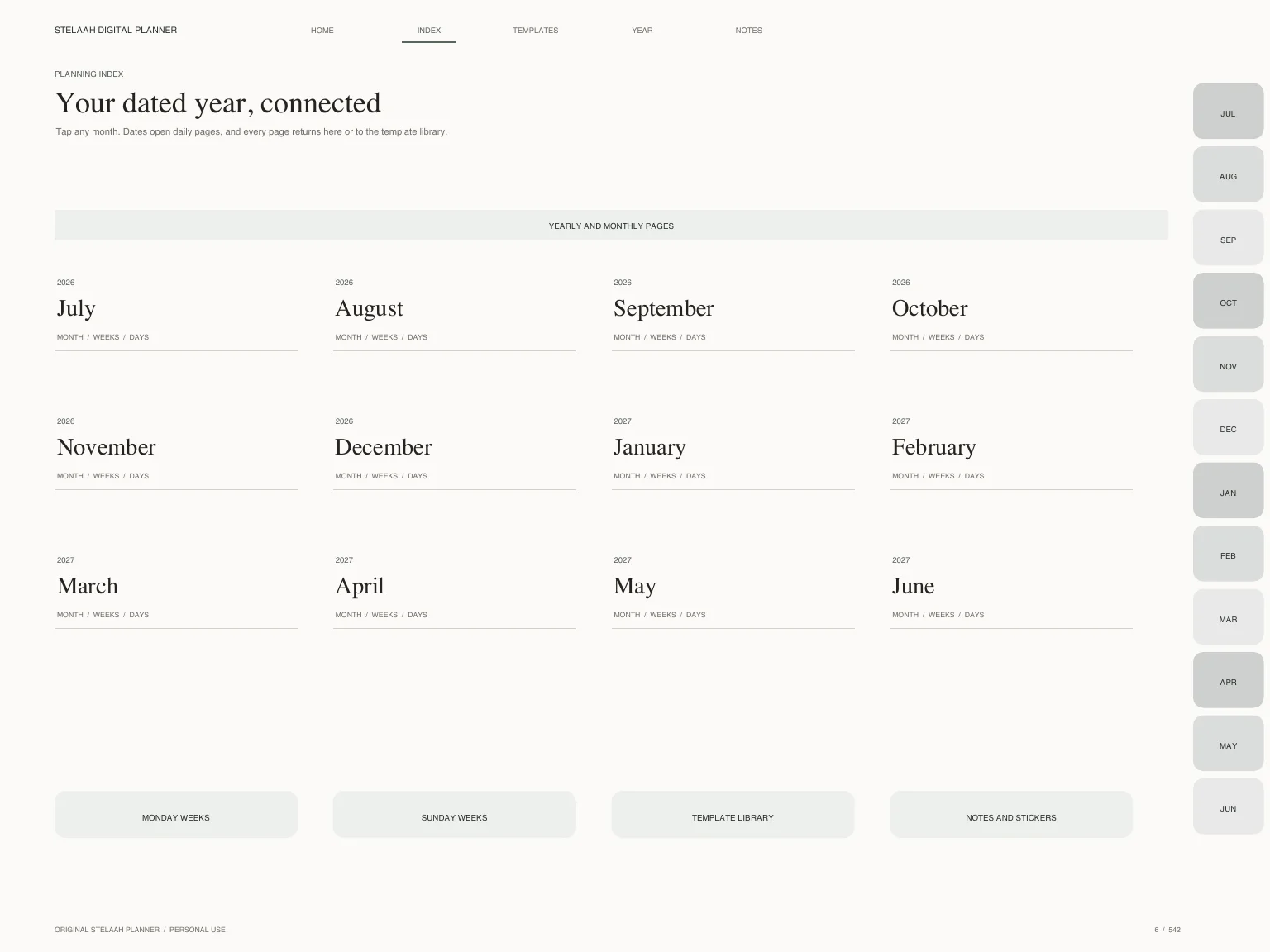 Actual hyperlinked index inside Free 2026 2027 Midyear Time Blocking Digital Planner for iPad