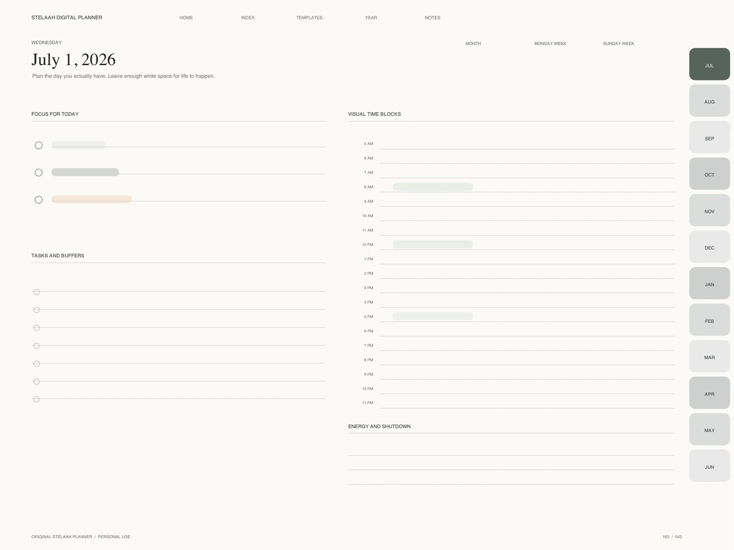 Actual dated daily page inside Free 2026 2027 Midyear Time Blocking Digital Planner for iPad