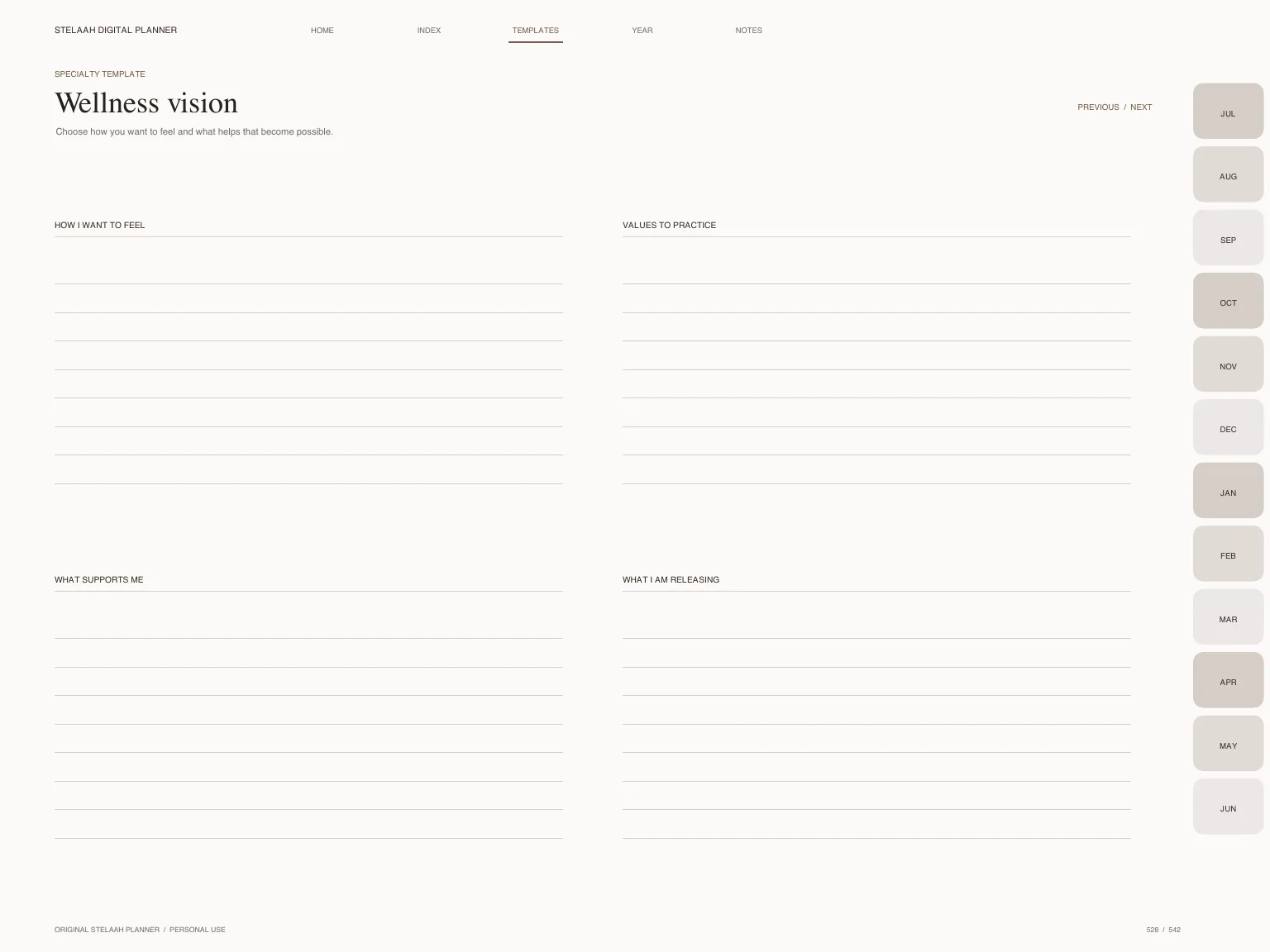 Actual specialty template inside Free 2026 2027 Midyear Wellness Digital Planner for iPad