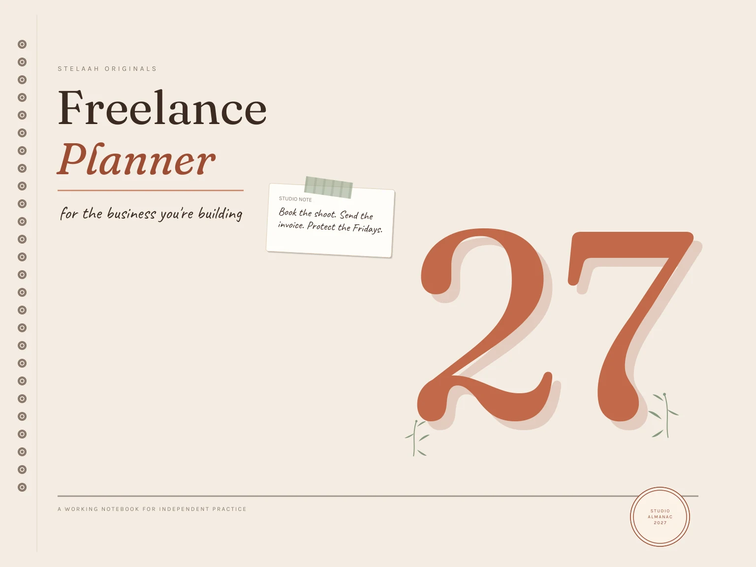 Cover of the Free 2027 Freelancer Planner, Studio Almanac art direction