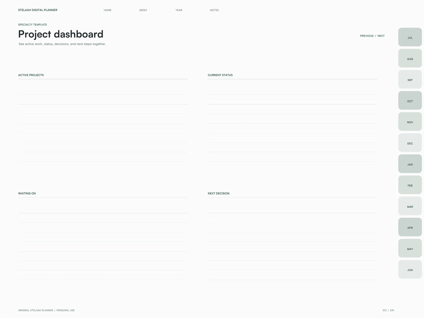 Free 2026 to 2027 Midyear Digital Planner for iPad: Project dashboard