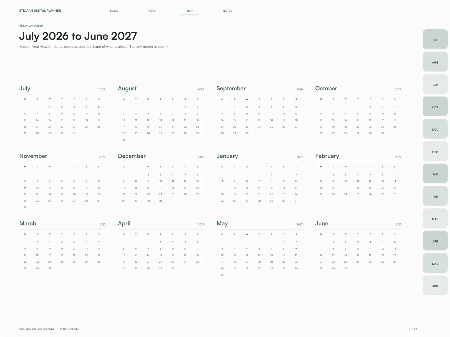 Free 2026 to 2027 Midyear Digital Planner for iPad: The year as one line