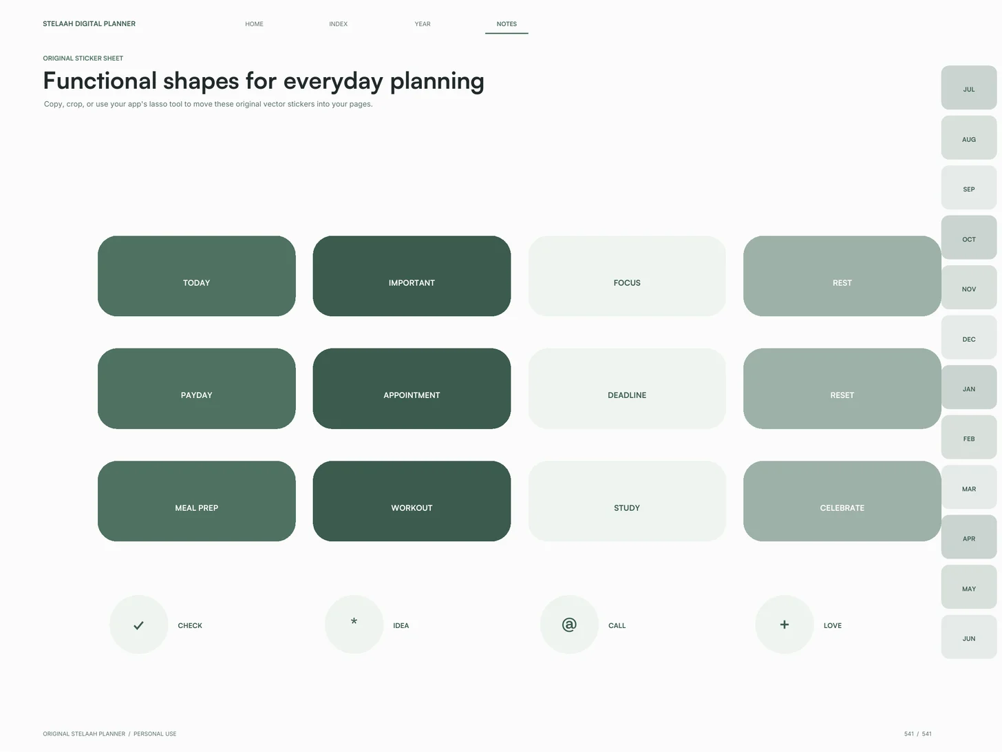 Free 2026 to 2027 Midyear Digital Planner for iPad: Stickers