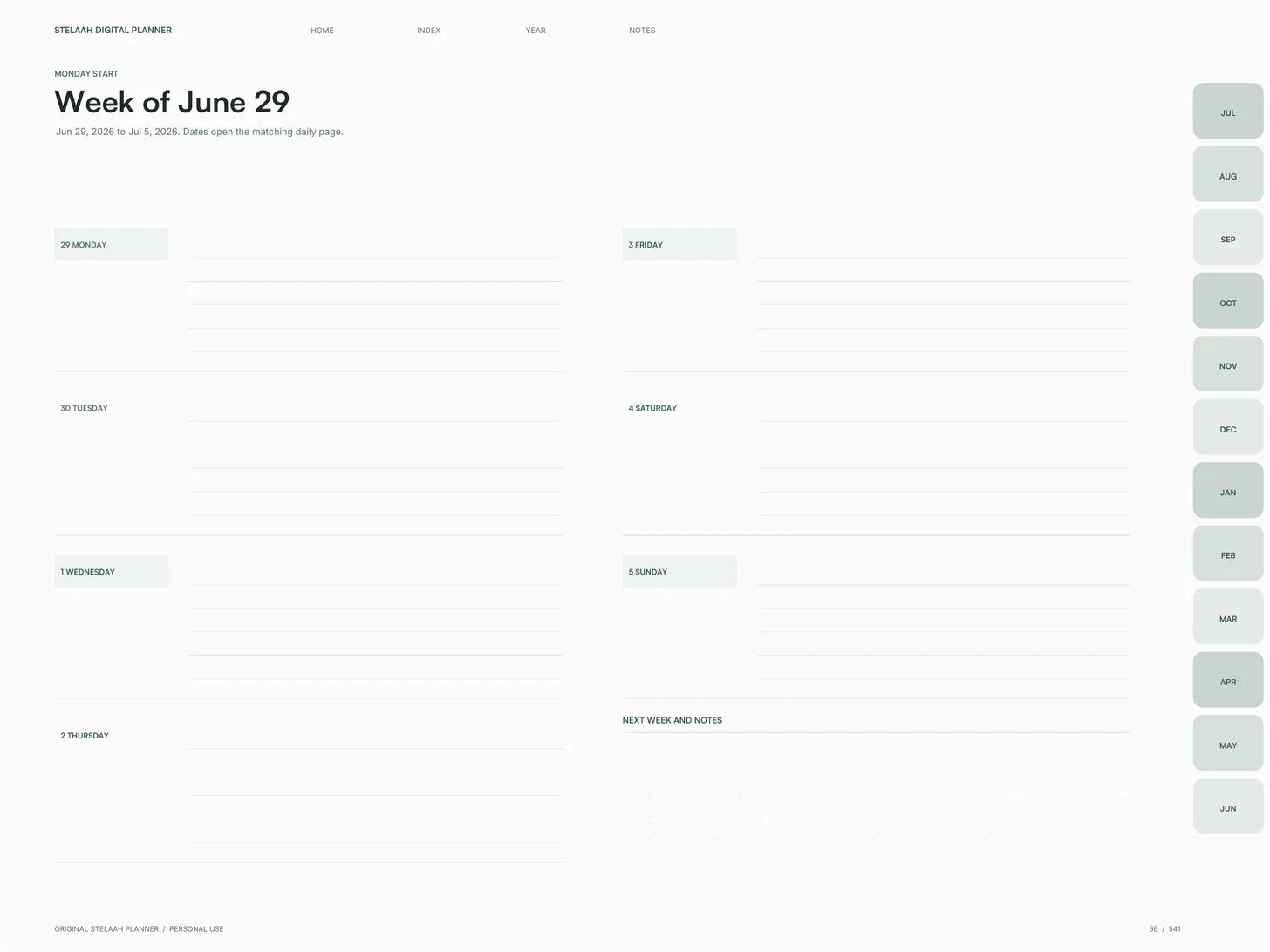 Free 2026 to 2027 Midyear Digital Planner for iPad: A week, Monday start