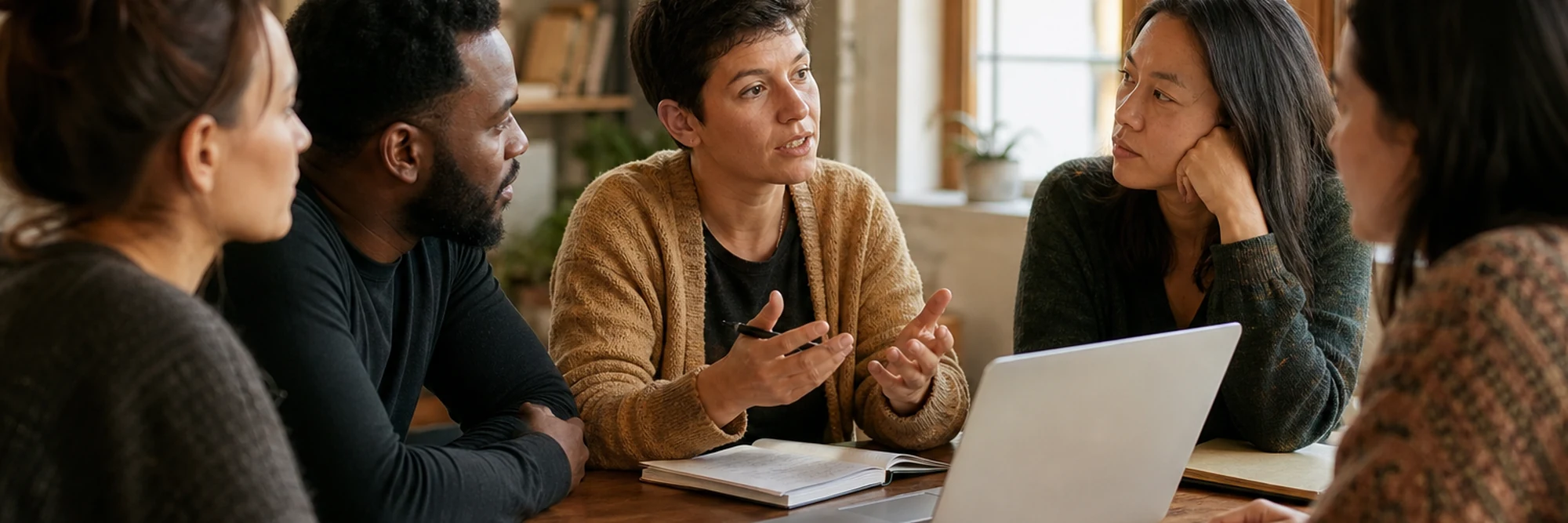 a nonprofit team planning a community program around a shared table