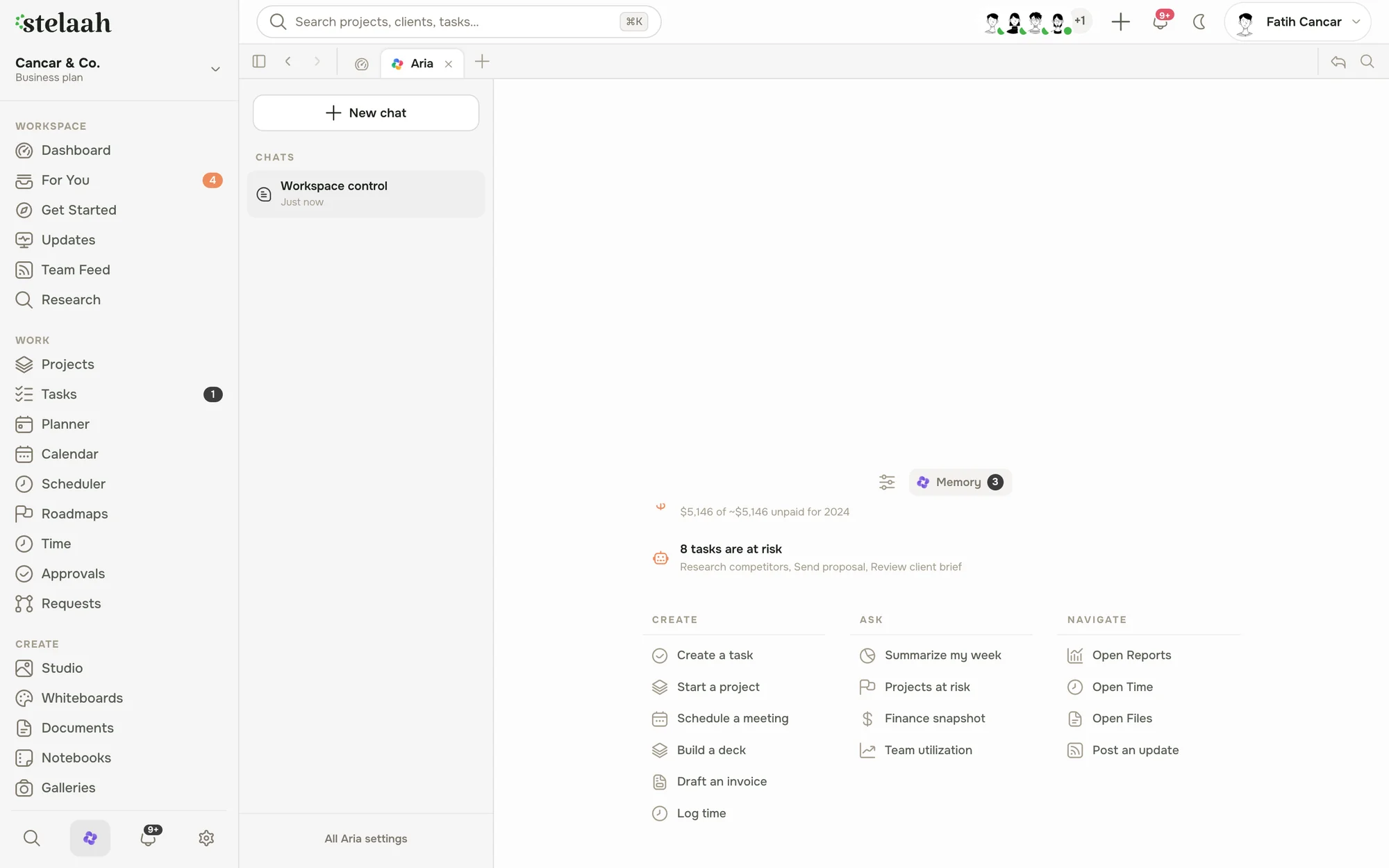 Aria answering which projects are at risk from live data