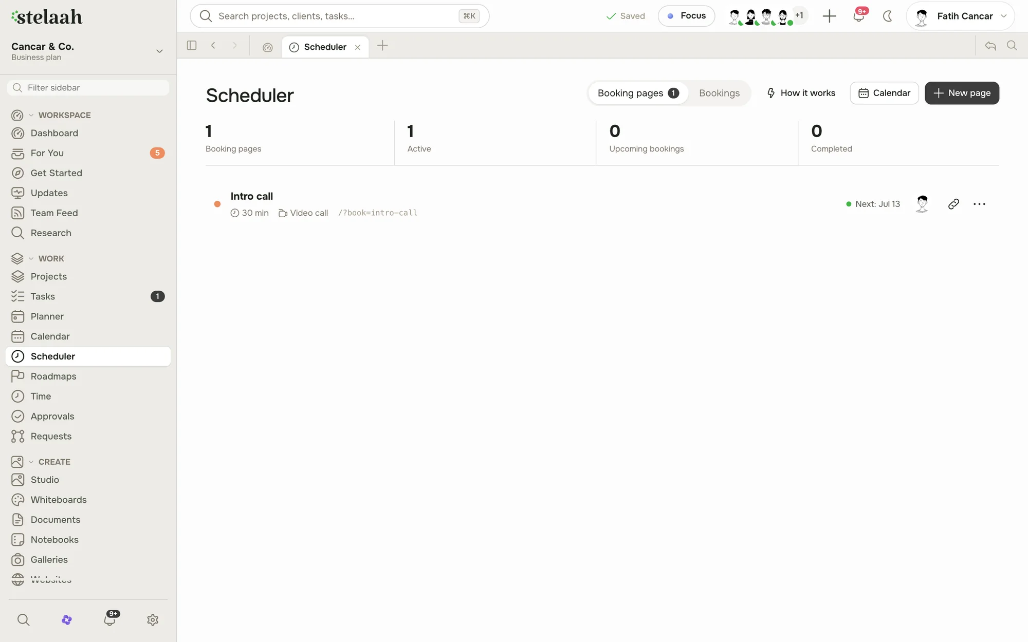 The Stelaah Scheduler with a bookable call and live availability