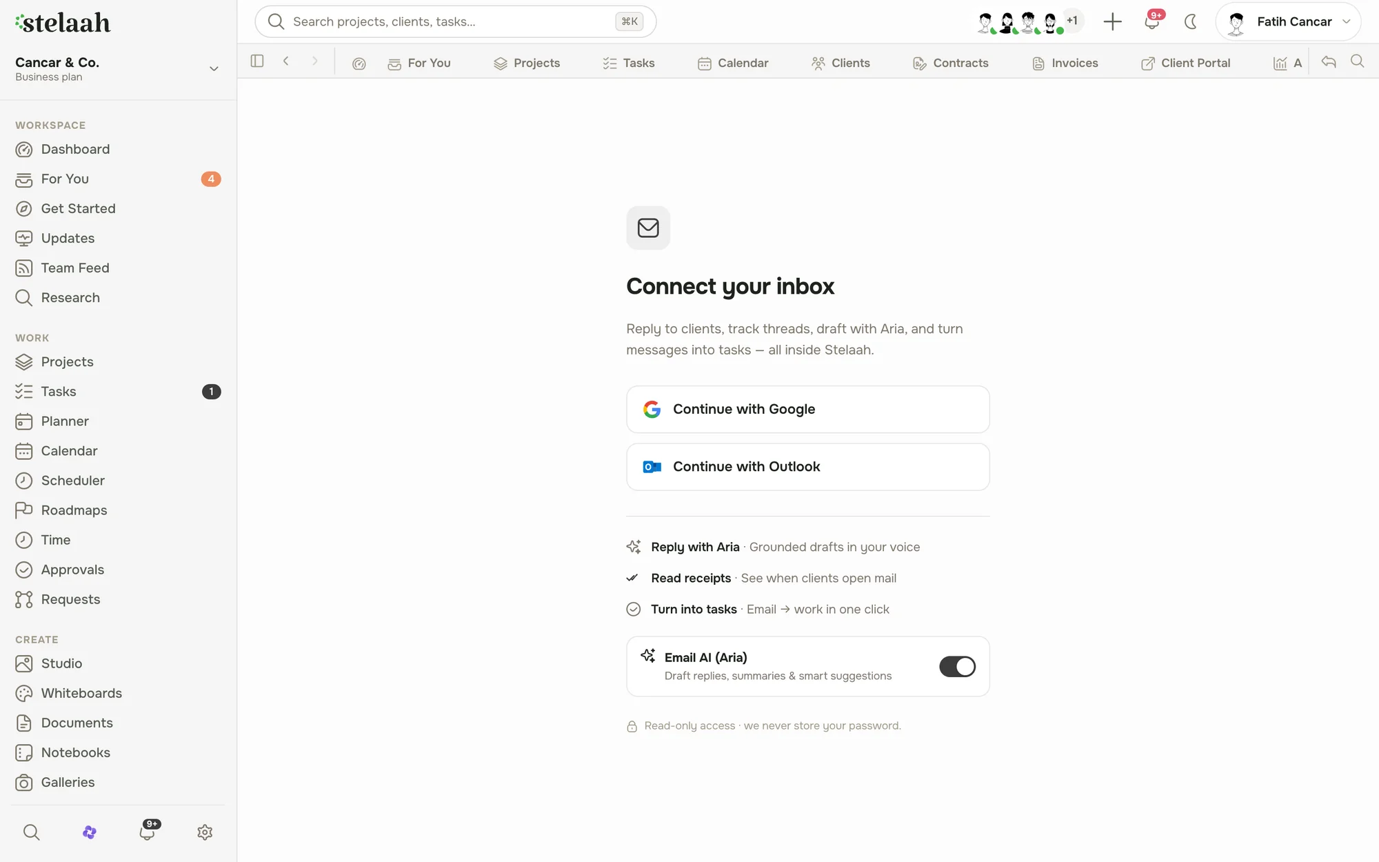 an inbox showing email linked to the right client and project