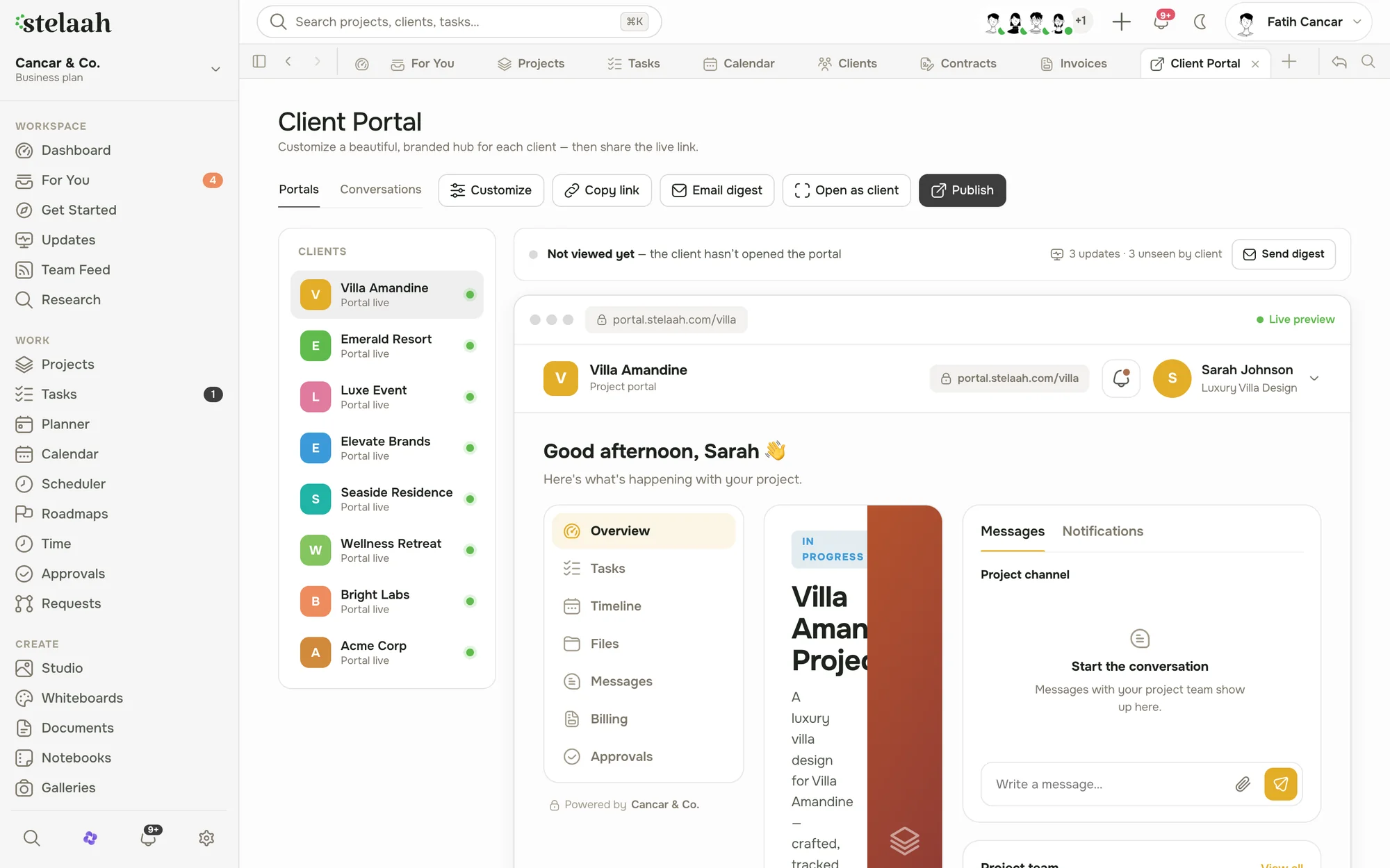 A wedding workflow template with the booking, contract and gallery handoff