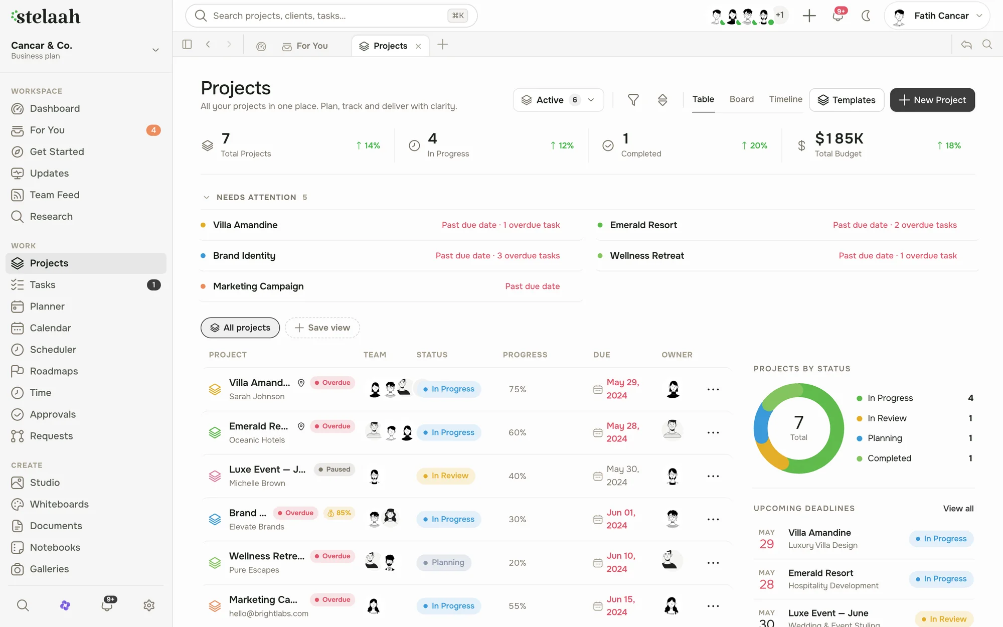 A creative project template in Stelaah, ready with tasks and a timeline
