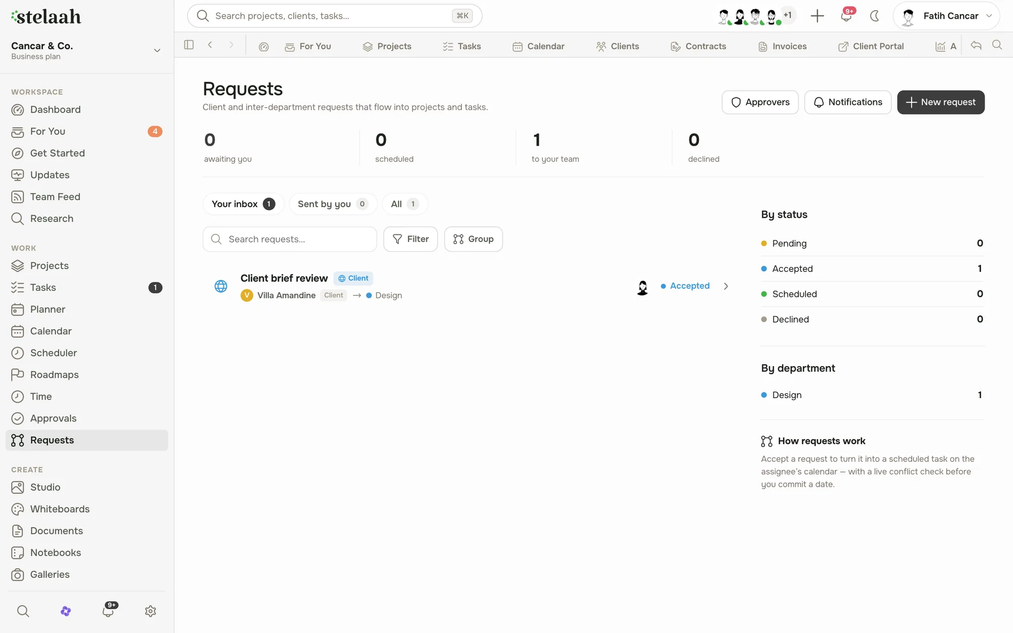 Client intake forms in Stelaah that flow straight into requests