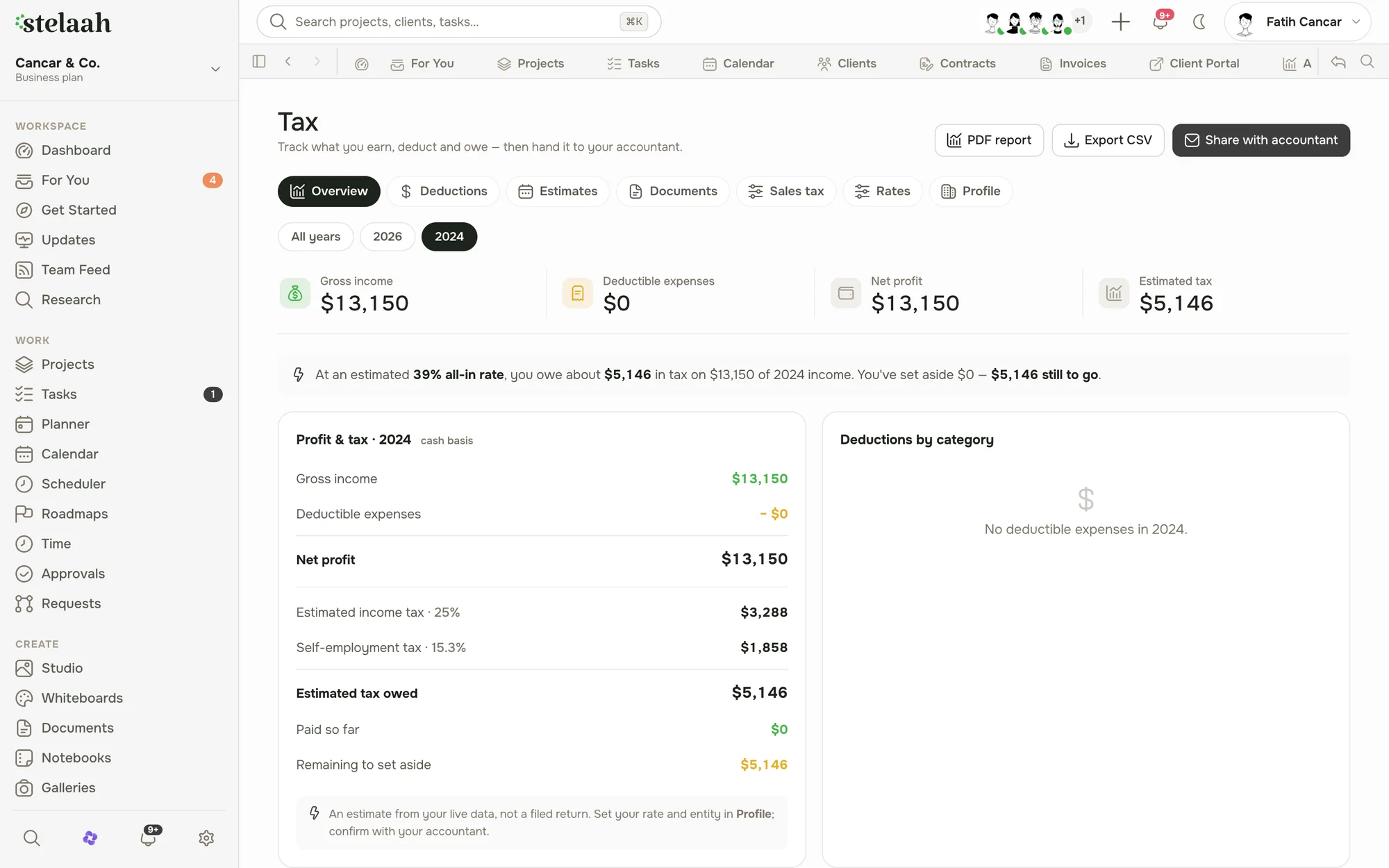 a tax summary with categorized totals ready to export