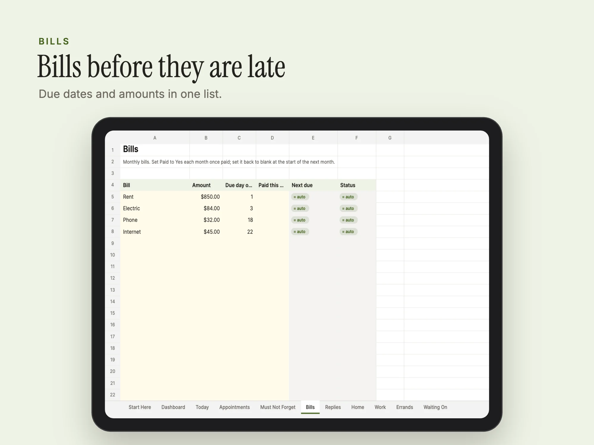 Stelaah ADHD Life Dashboard: Bills
