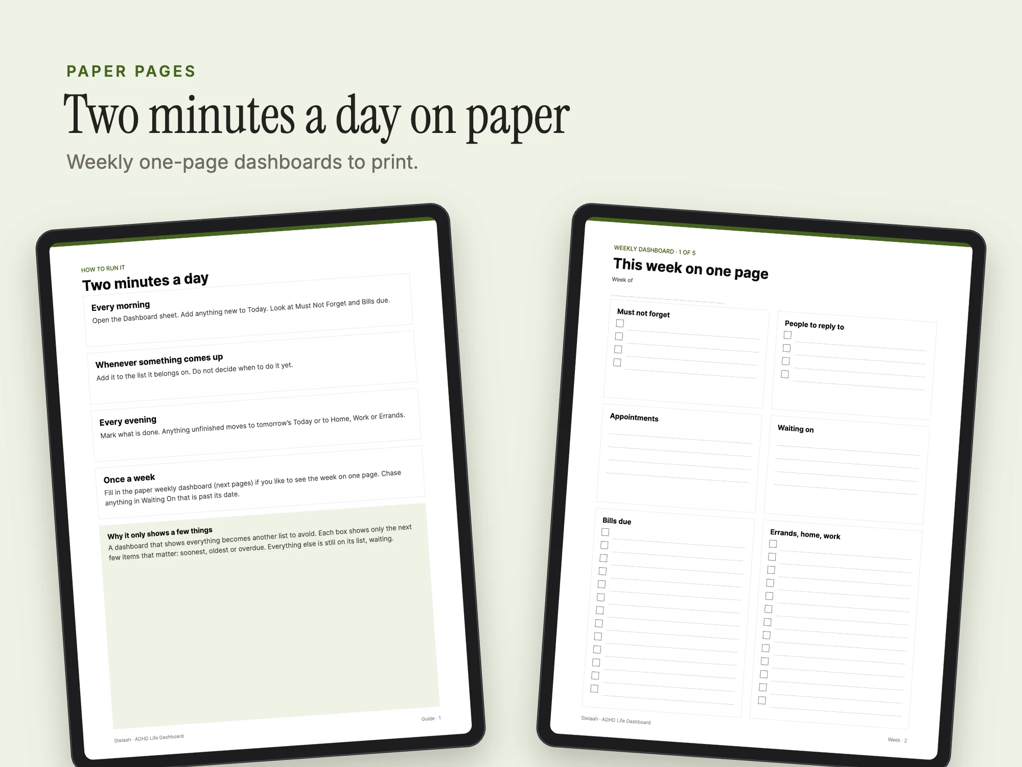 Stelaah ADHD Life Dashboard: Paper pages