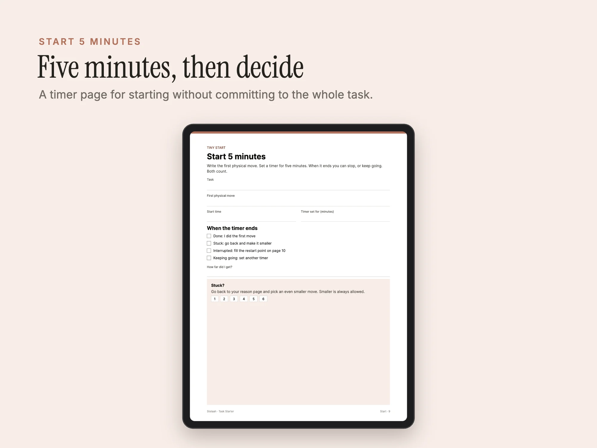 Stelaah Task Starter: Start 5 minutes