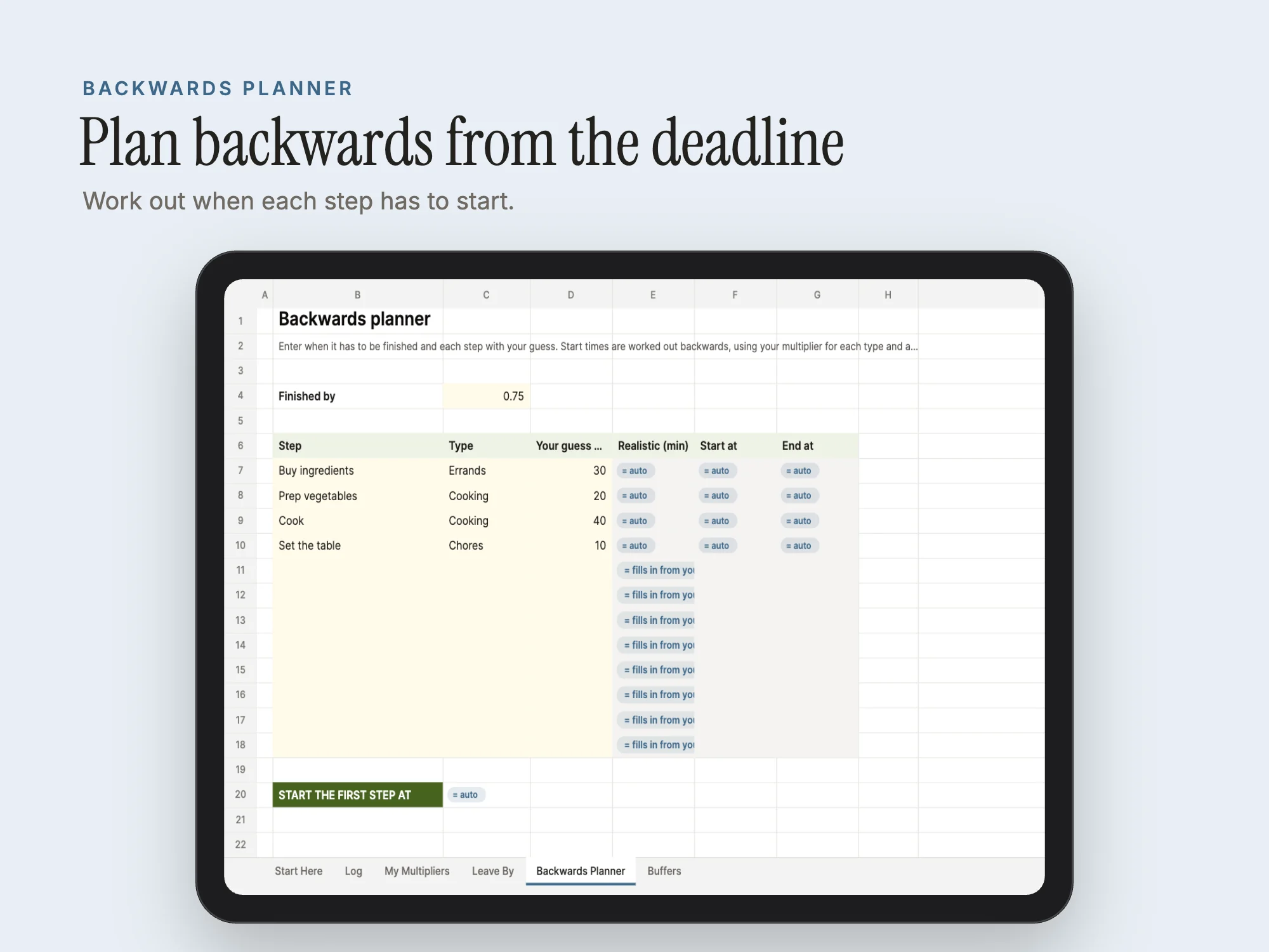 Stelaah ADHD Time Reality System: Backwards Planner