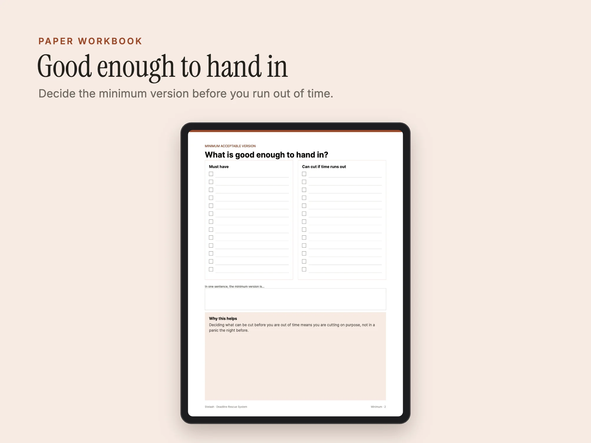 Stelaah Deadline Rescue System: Paper workbook