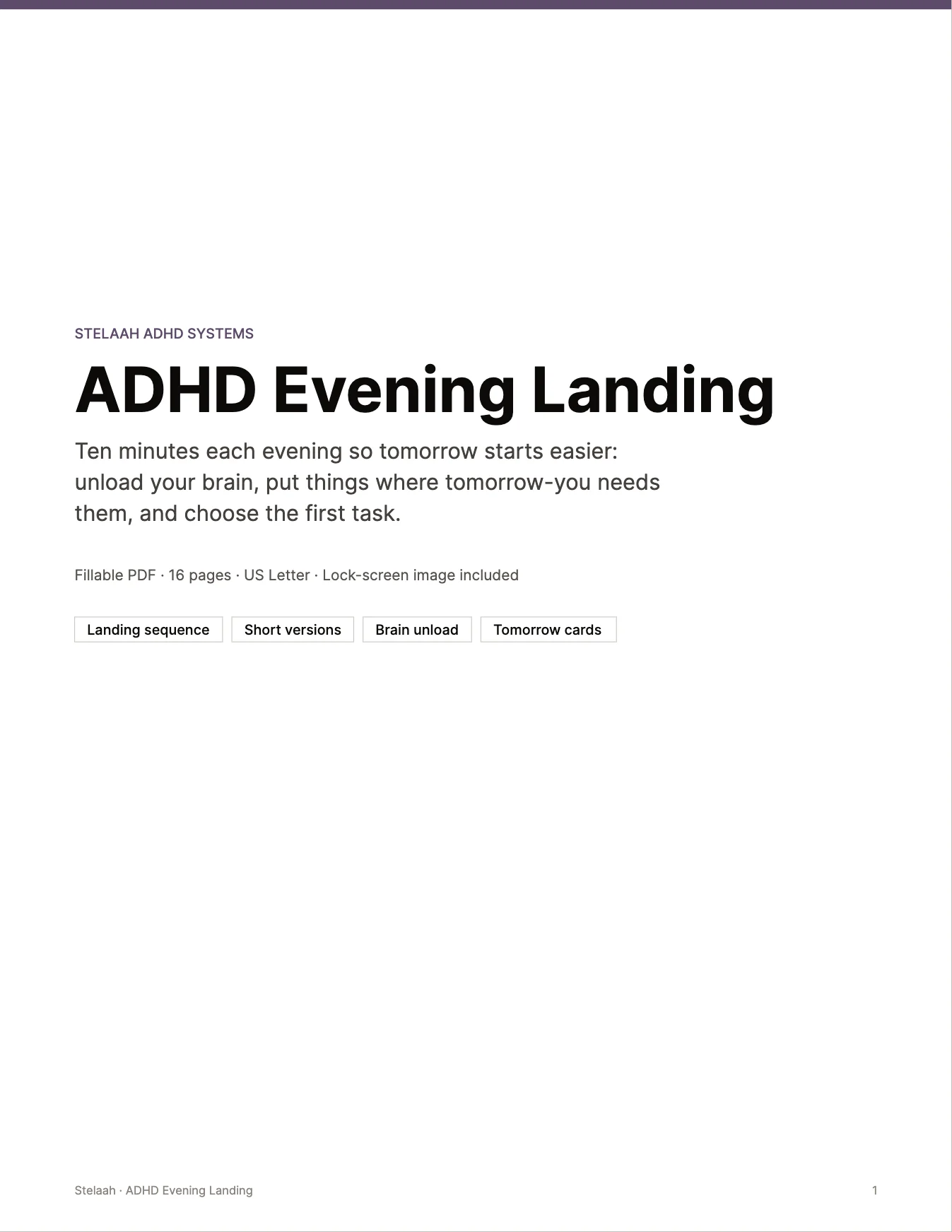 Cover of the Stelaah ADHD Evening Landing
