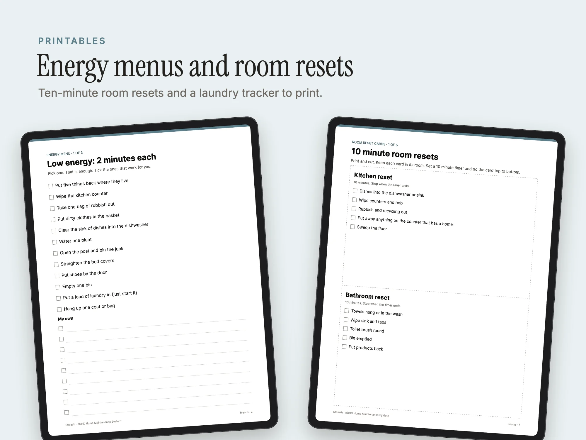 Stelaah ADHD Home Maintenance System: Printables