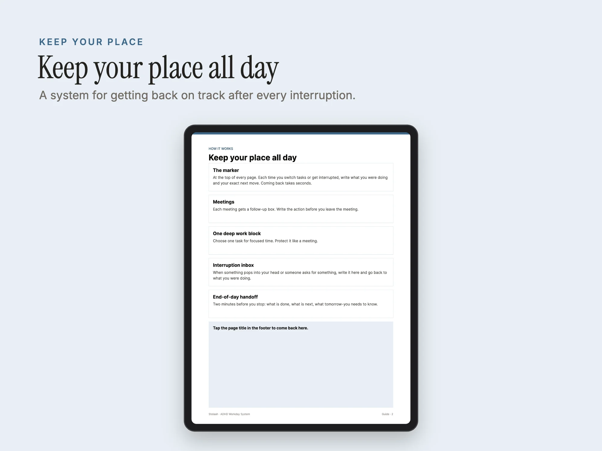 Stelaah ADHD Workday System: Keep your place