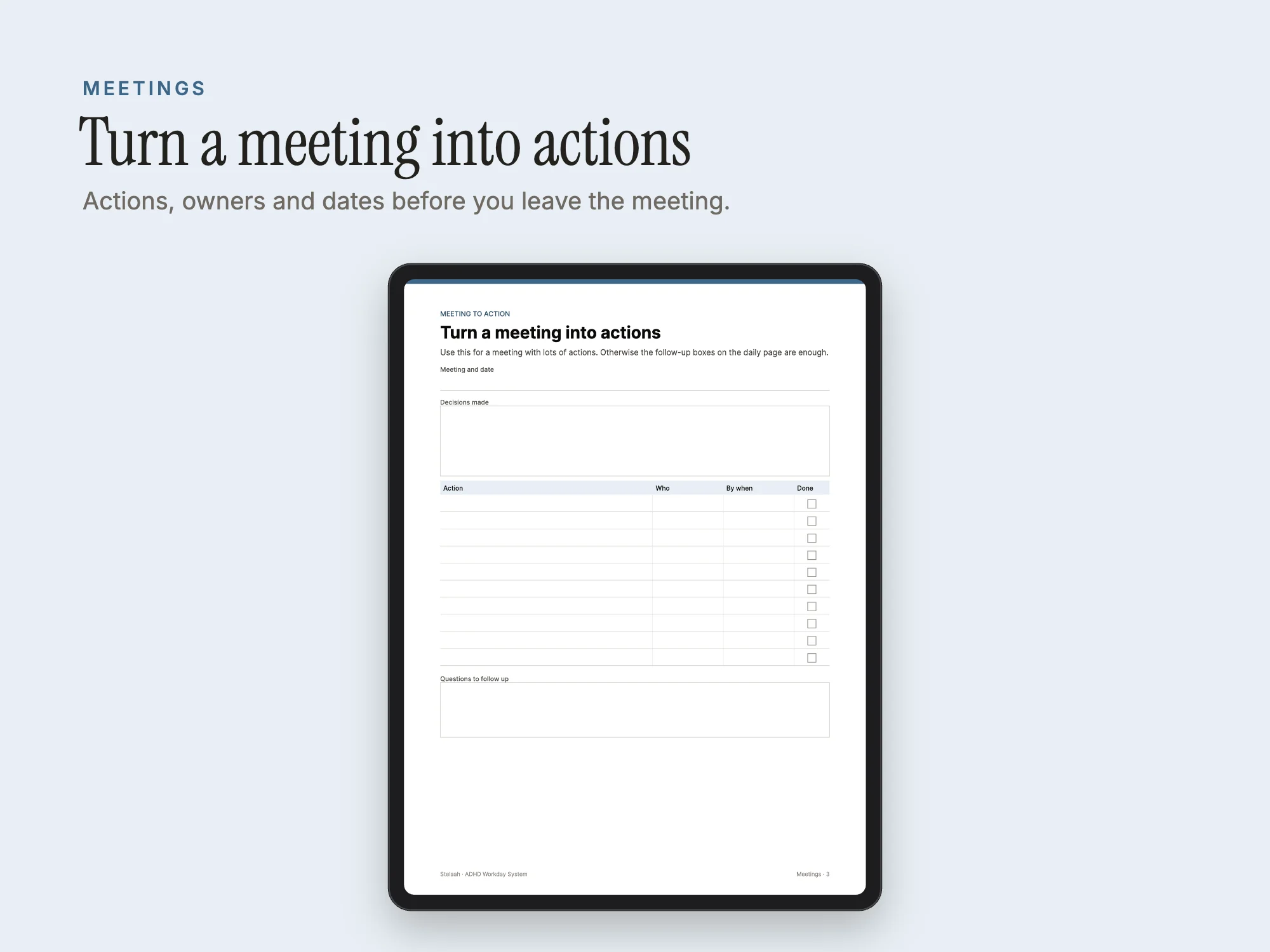 Stelaah ADHD Workday System: Meetings