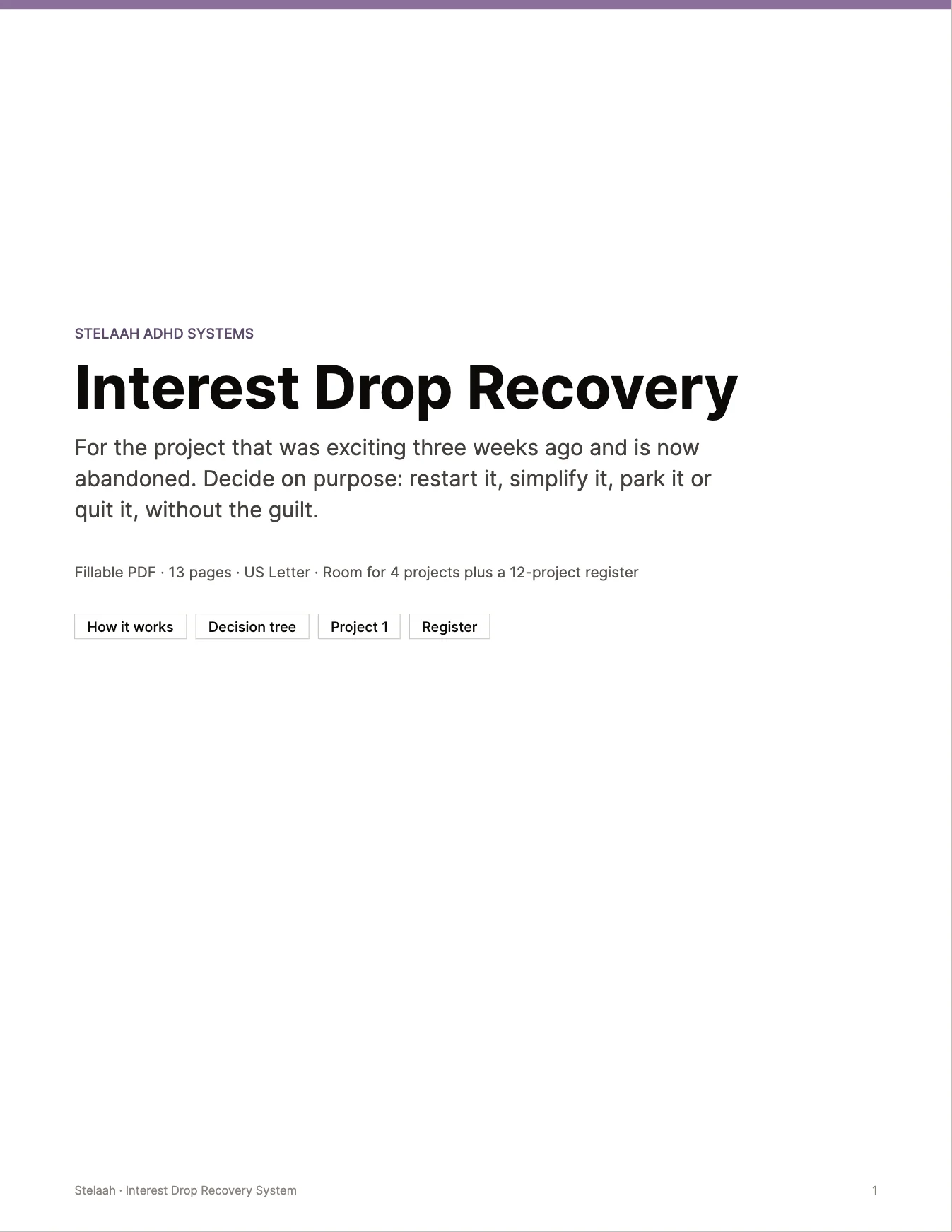 Cover of the Stelaah Interest Drop Recovery System