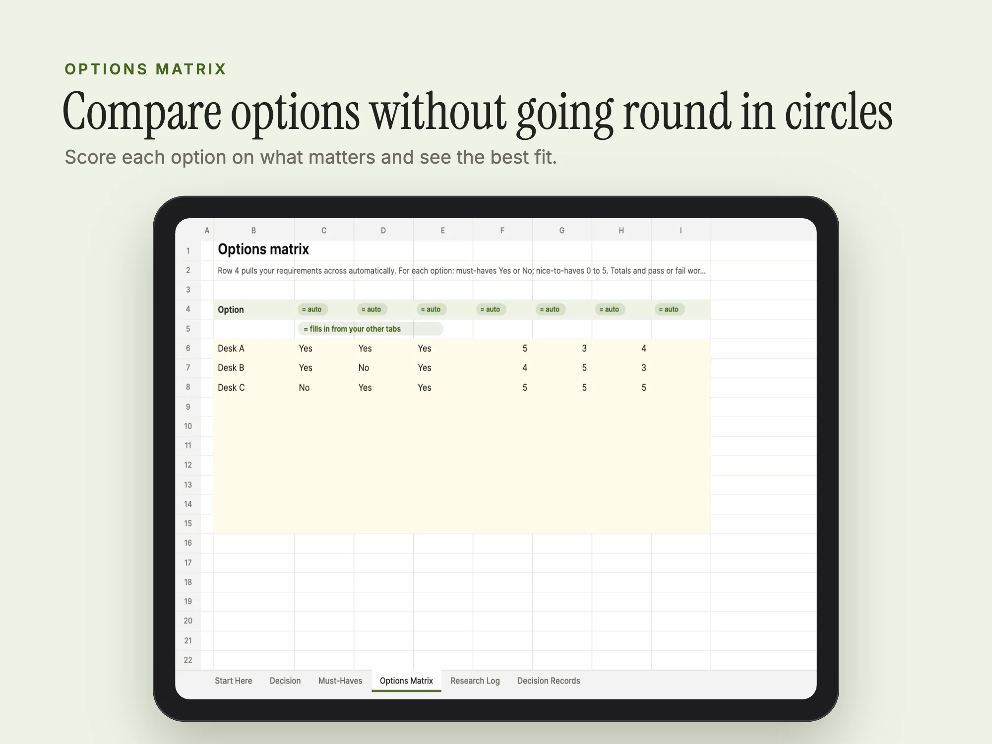 Stelaah ADHD Decision System: Options Matrix