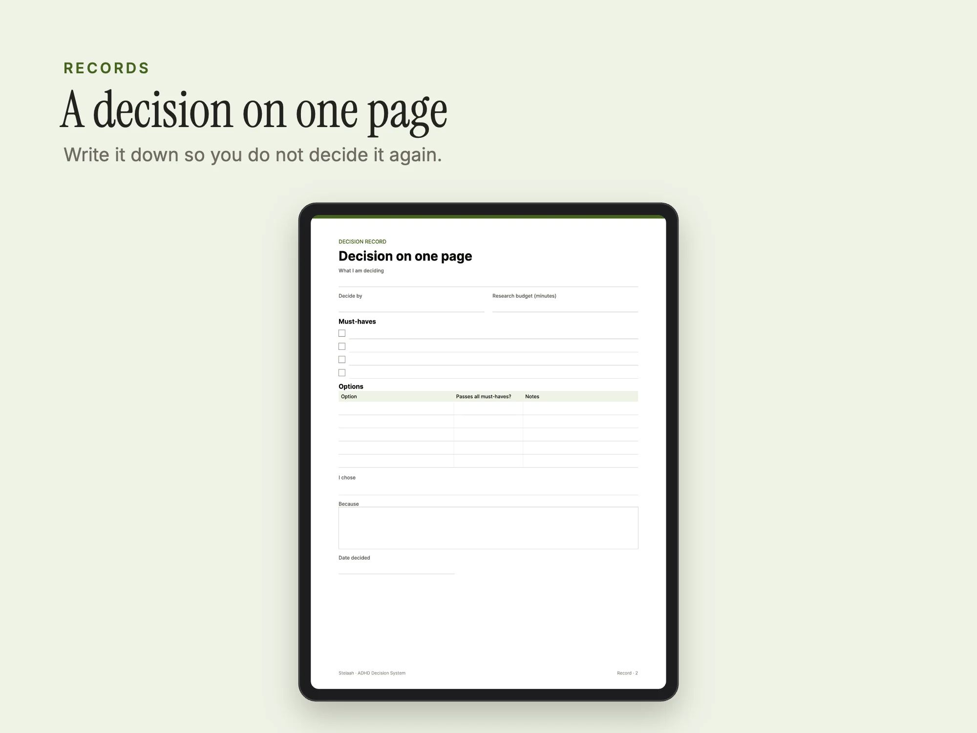 Stelaah ADHD Decision System: Records