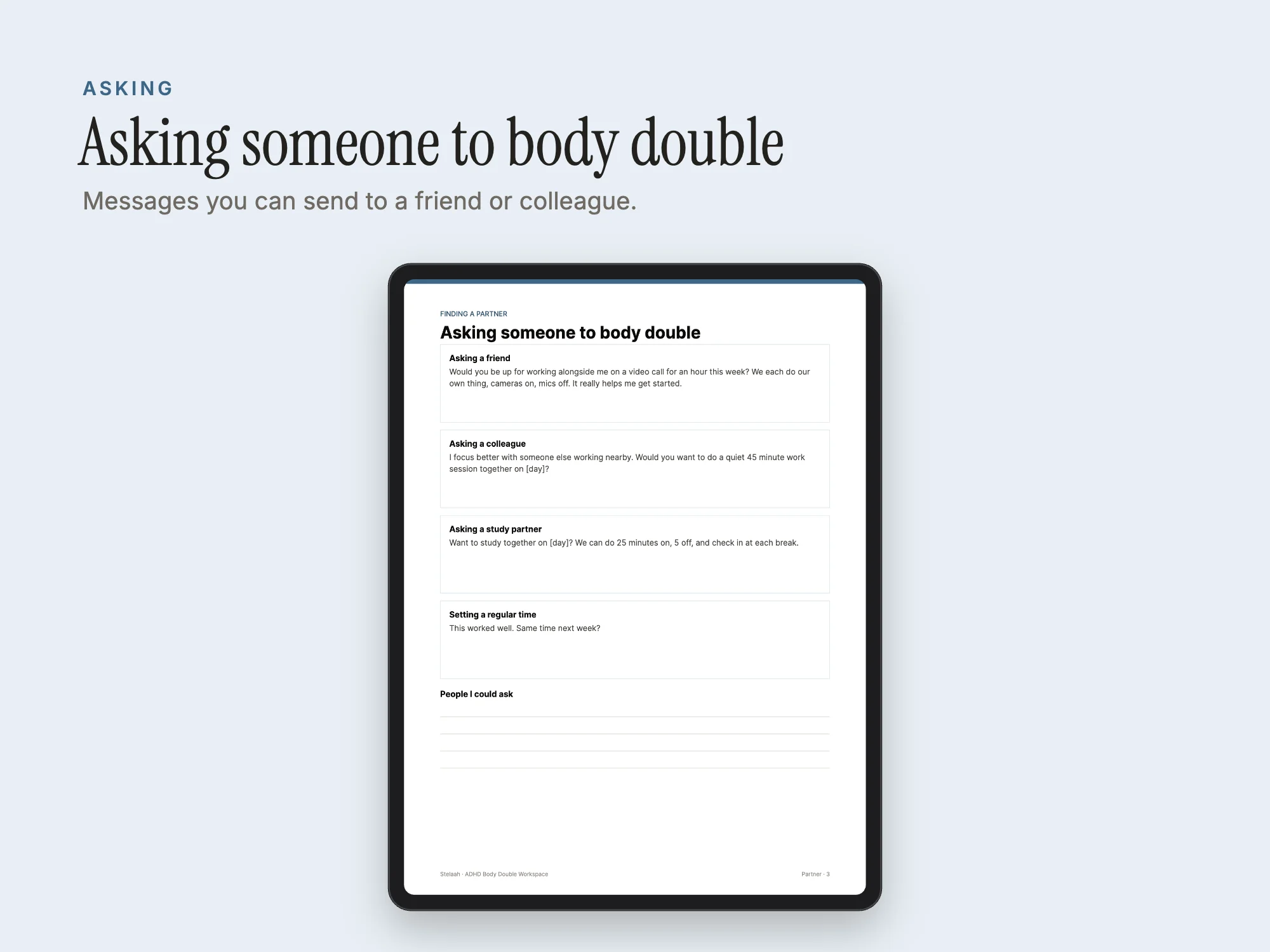 Stelaah ADHD Body Double Workspace: Asking